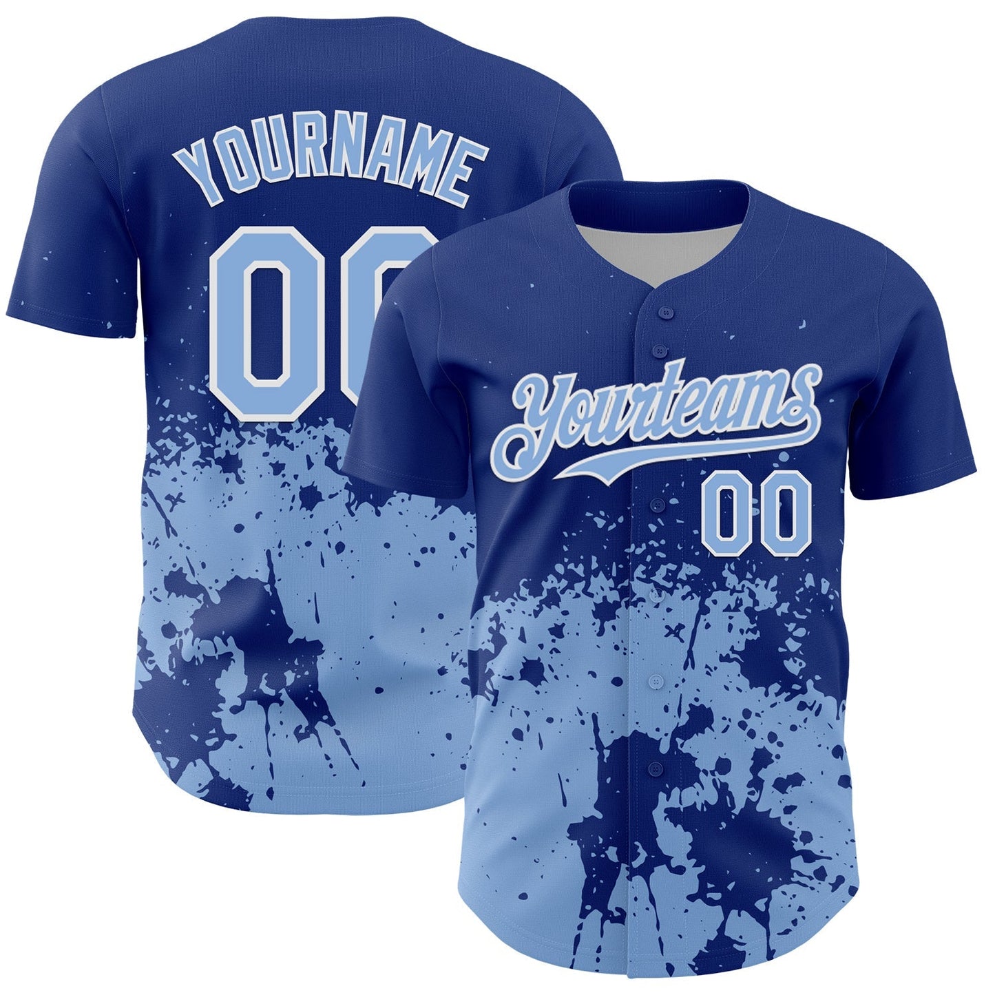 Custom Royal Light Blue-White Abstract Splatter Grunge Authentic Baseball Jersey baseball jersey product view 1