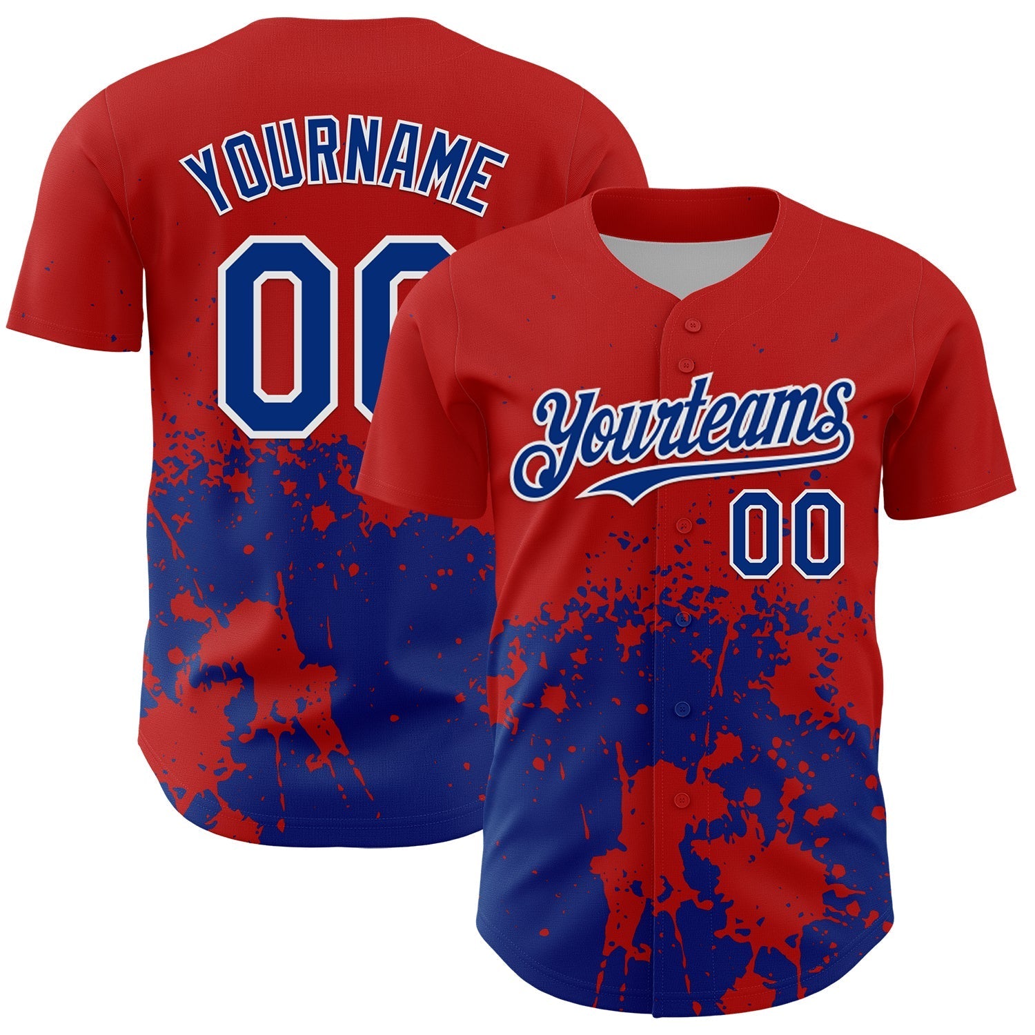 Custom Red Royal-White Abstract Splatter Grunge Authentic Baseball Jersey baseball jersey product view 1