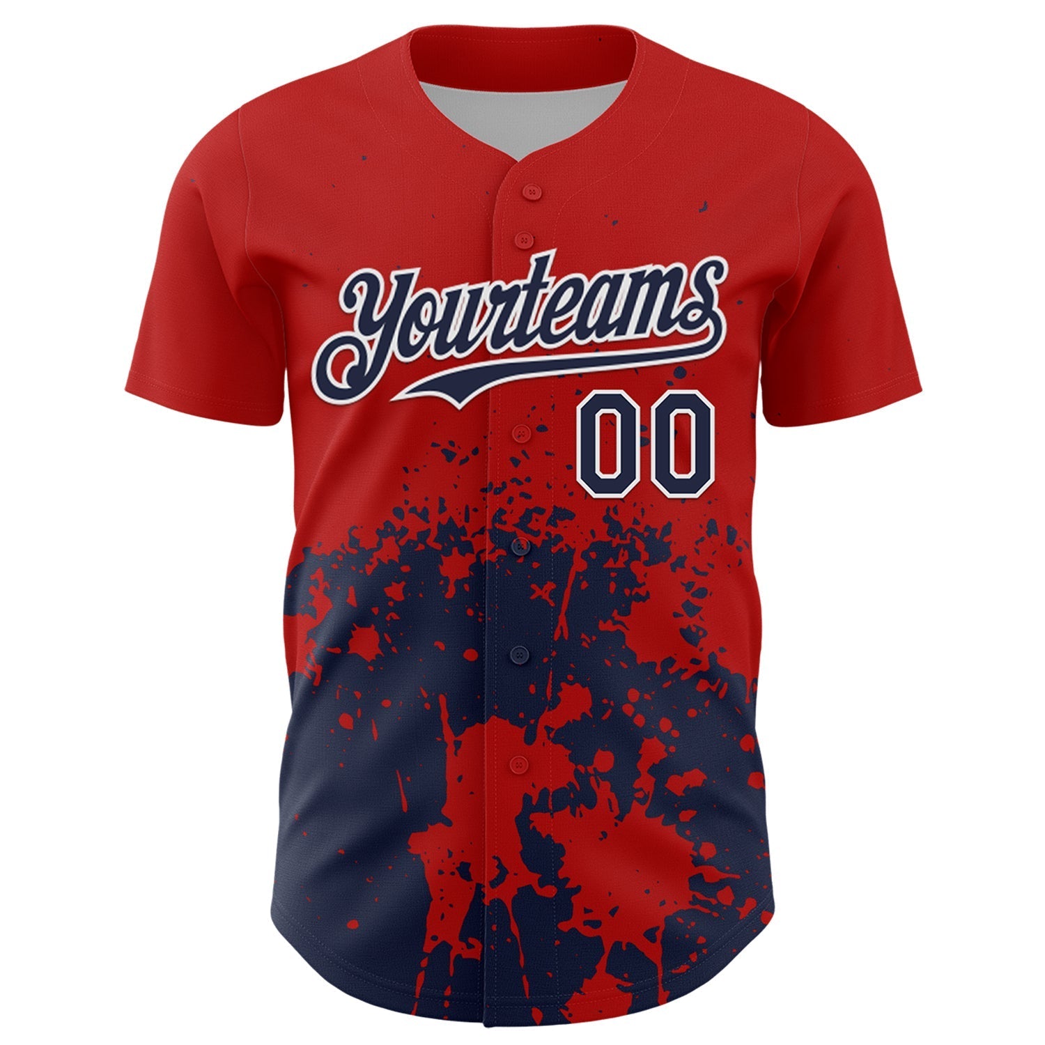 Custom Red Navy-White Abstract Splatter Grunge Authentic Baseball Jersey baseball jersey product view 2