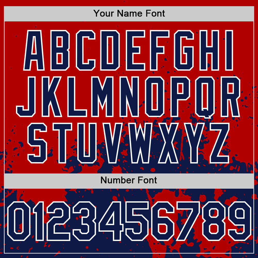 Custom Red Navy-White Abstract Splatter Grunge Authentic Baseball Jersey baseball jersey product view 5