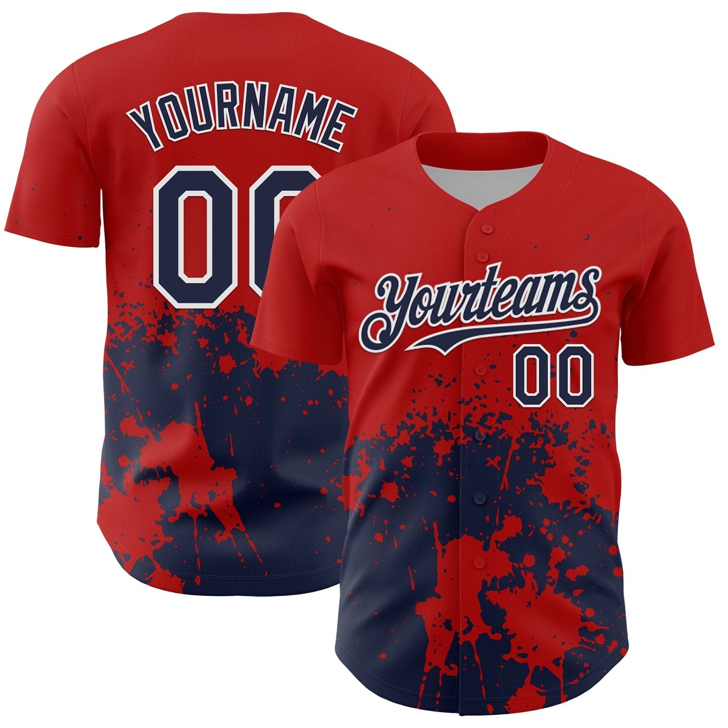 Custom Red Navy-White Abstract Splatter Grunge Authentic Baseball Jersey baseball jersey product view 1