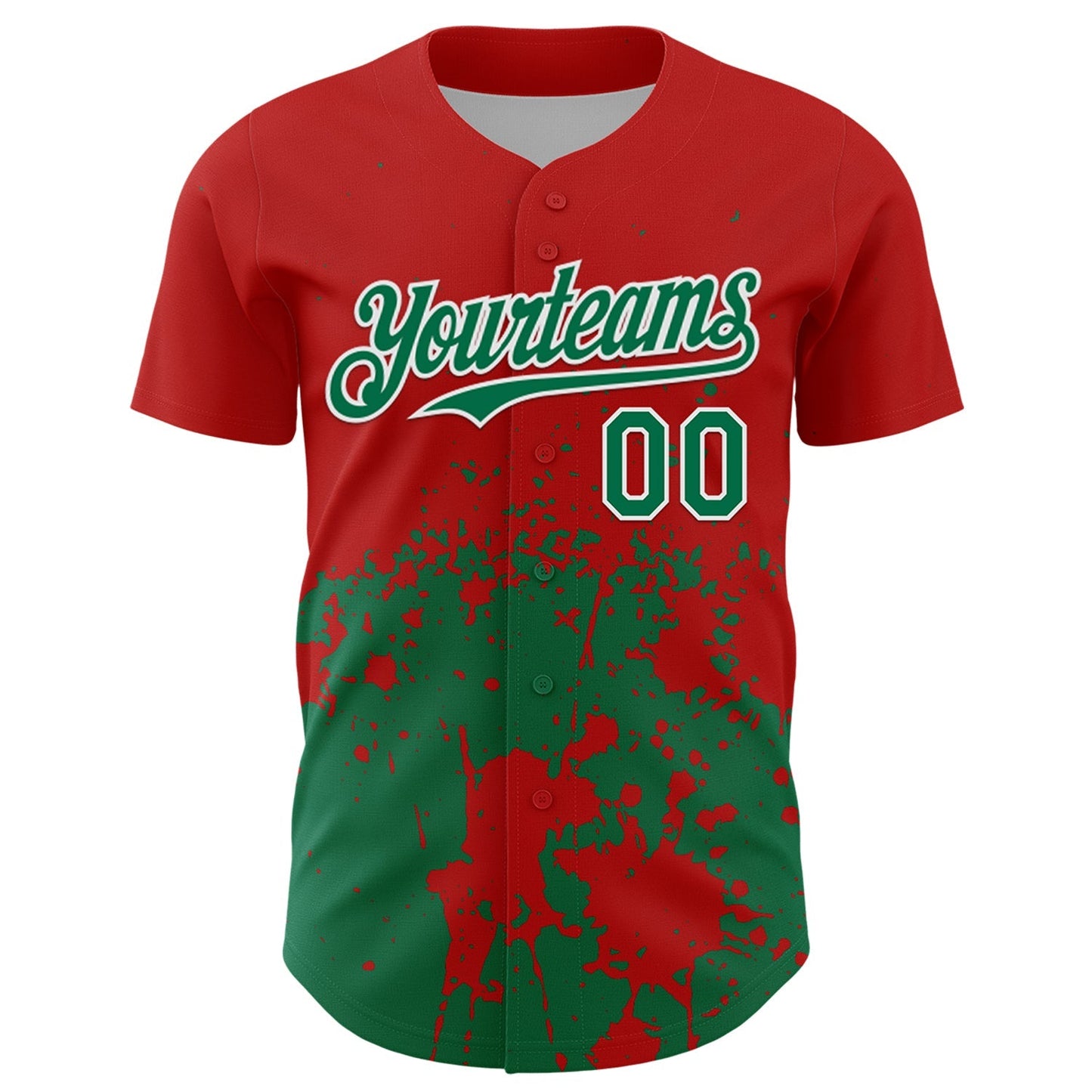 Custom Red Kelly Green-White Abstract Splatter Grunge Authentic Baseball Jersey baseball jersey product view 2