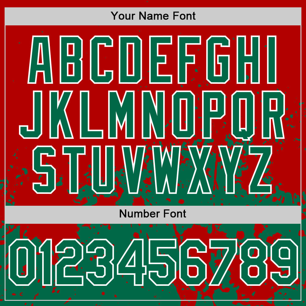 Custom Red Kelly Green-White Abstract Splatter Grunge Authentic Baseball Jersey baseball jersey product view 5