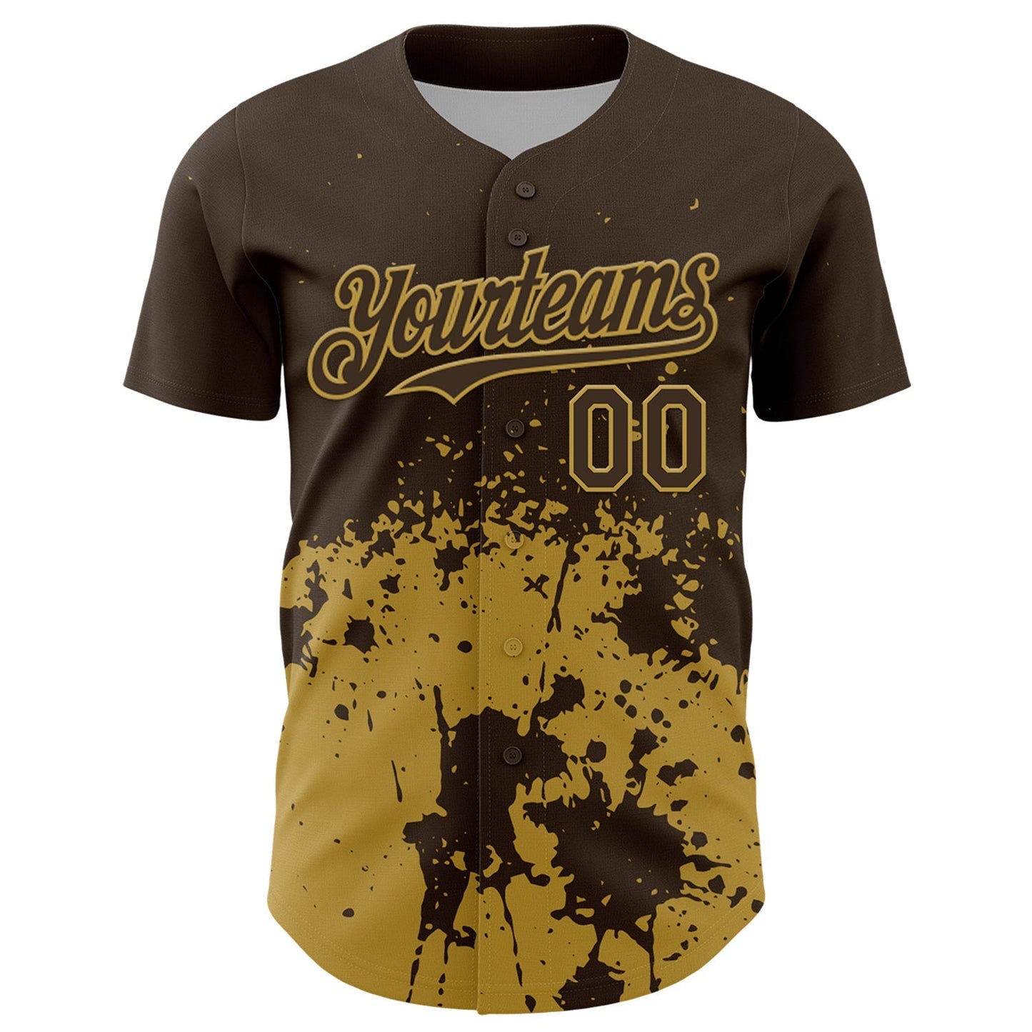 Custom Brown Old Gold Abstract Splatter Grunge Authentic Baseball Jersey baseball jersey product view 2
