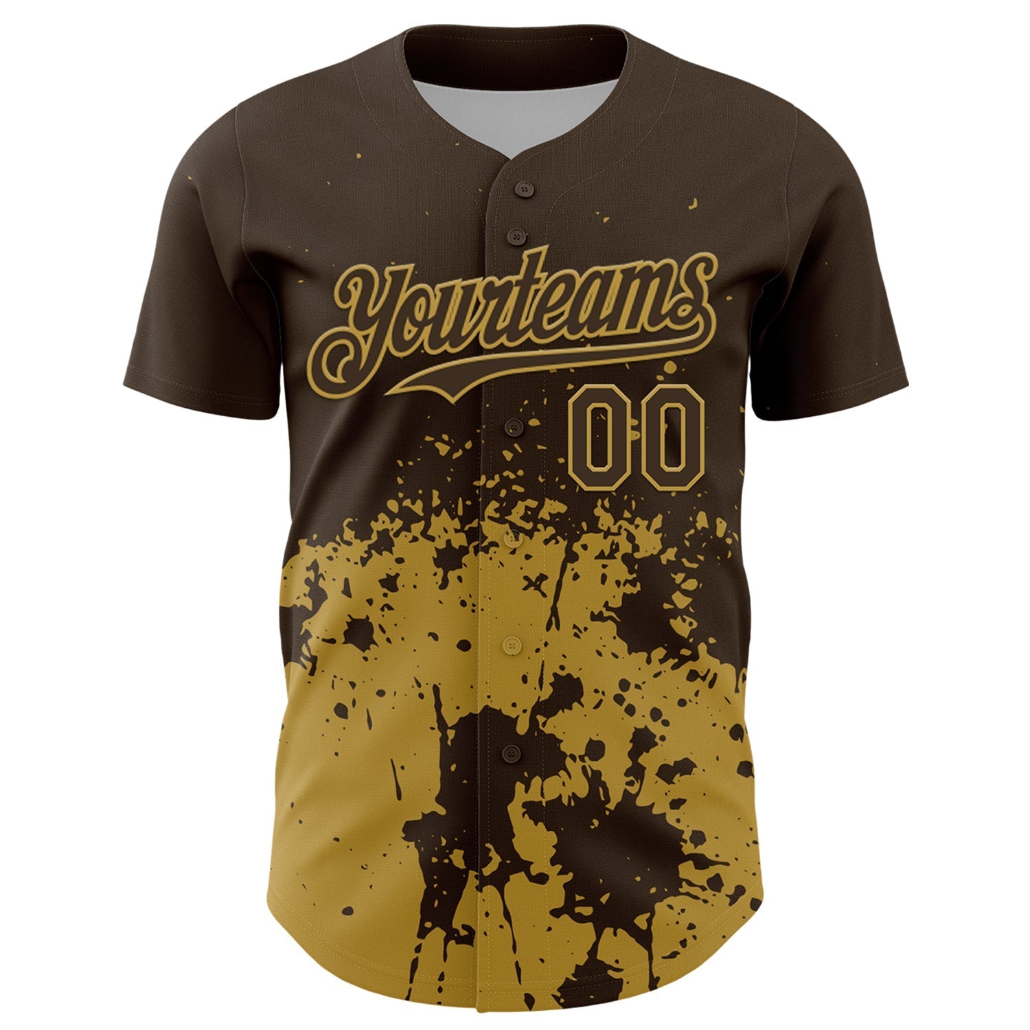 Custom Brown Old Gold Abstract Splatter Grunge Authentic Baseball Jersey baseball jersey product view 2