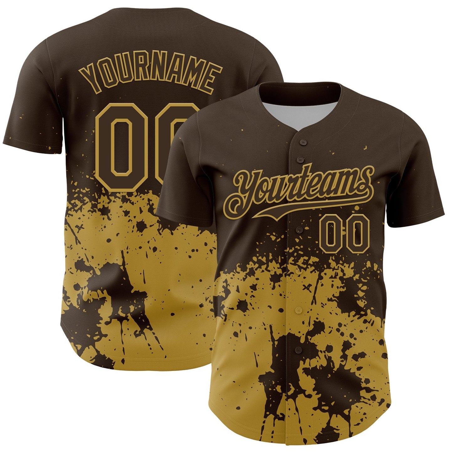Custom Brown Old Gold Abstract Splatter Grunge Authentic Baseball Jersey baseball jersey product view 1