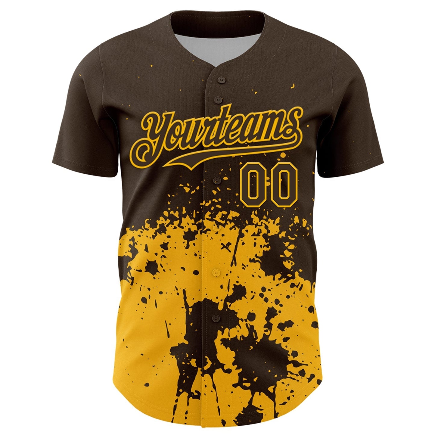 Custom Brown Yellow Abstract Splatter Grunge Authentic Baseball Jersey baseball jersey product view 2