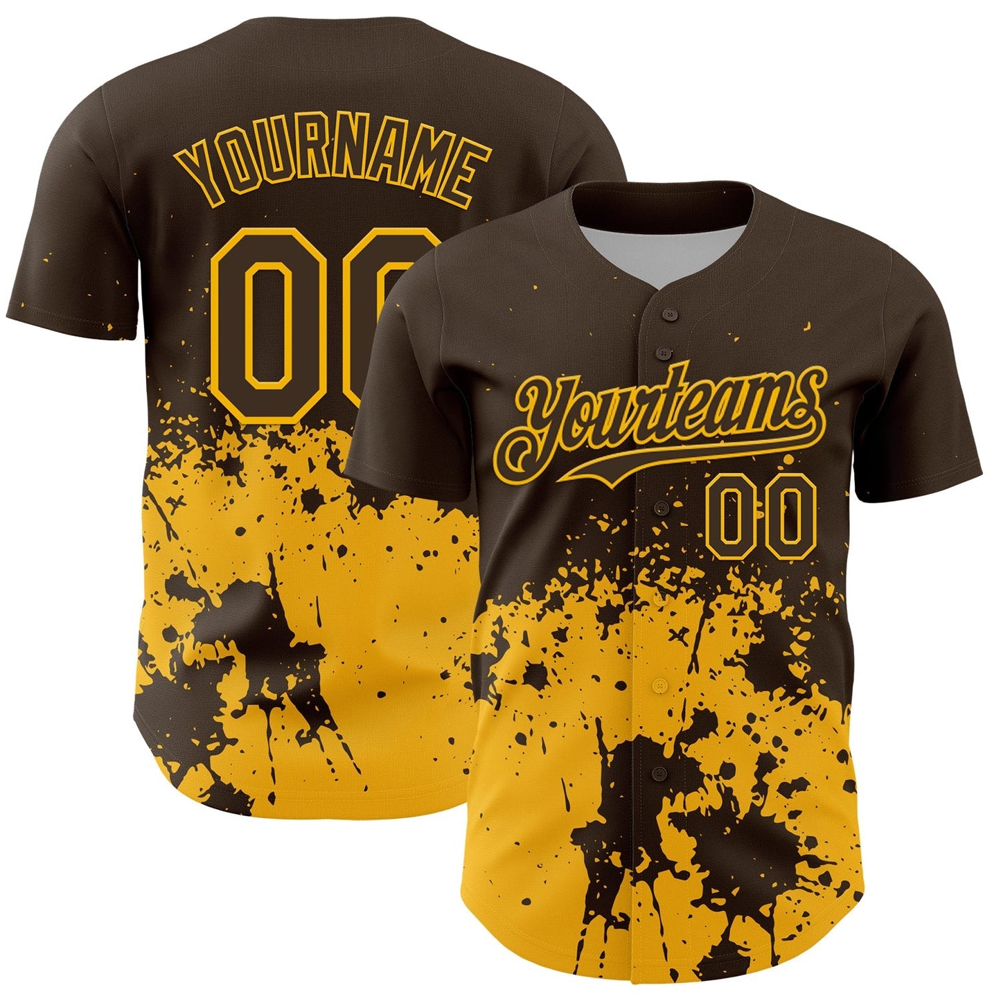 Custom Brown Yellow Abstract Splatter Grunge Authentic Baseball Jersey baseball jersey product view 1