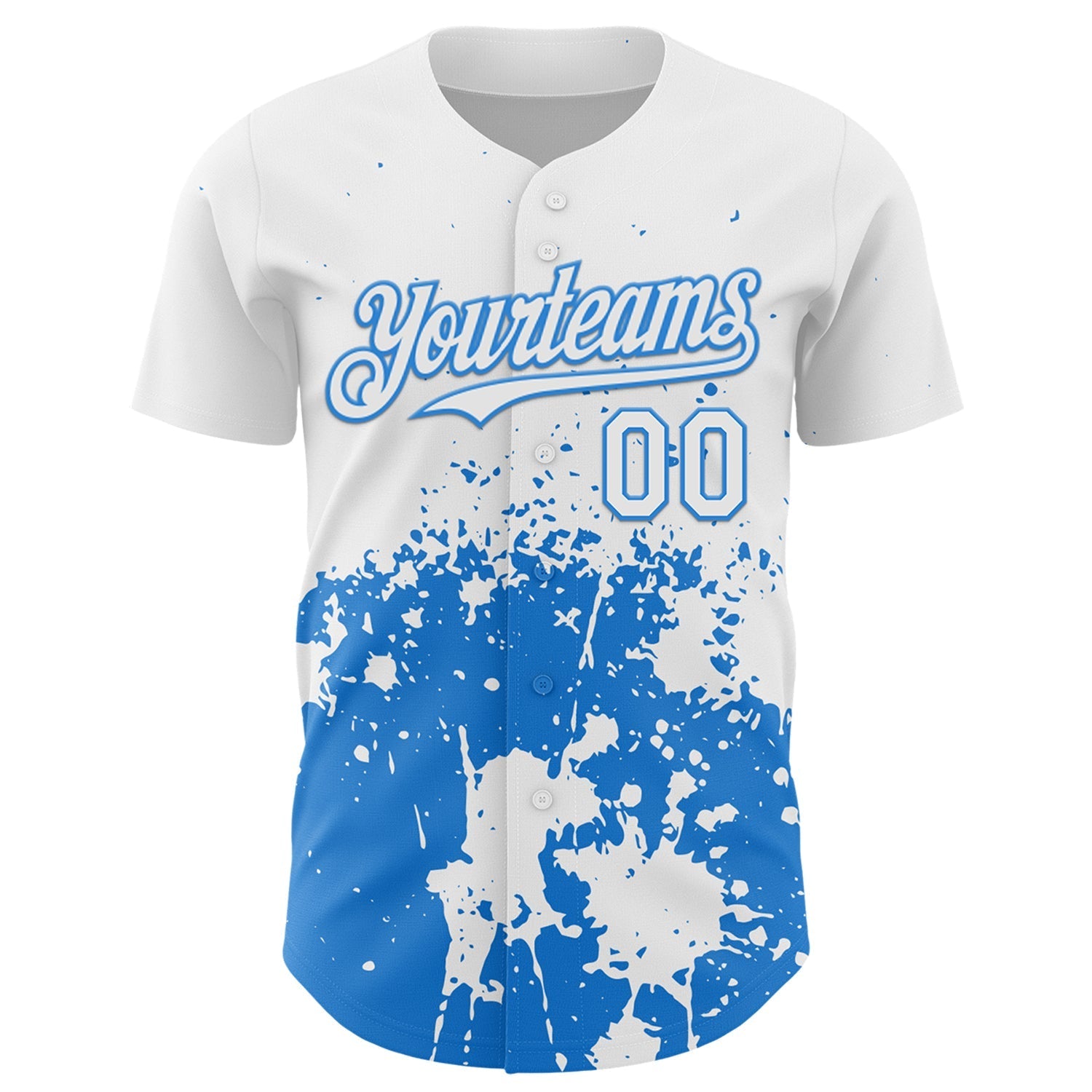 Custom White Powder Blue Abstract Splatter Grunge Authentic Baseball Jersey baseball jersey product view 2