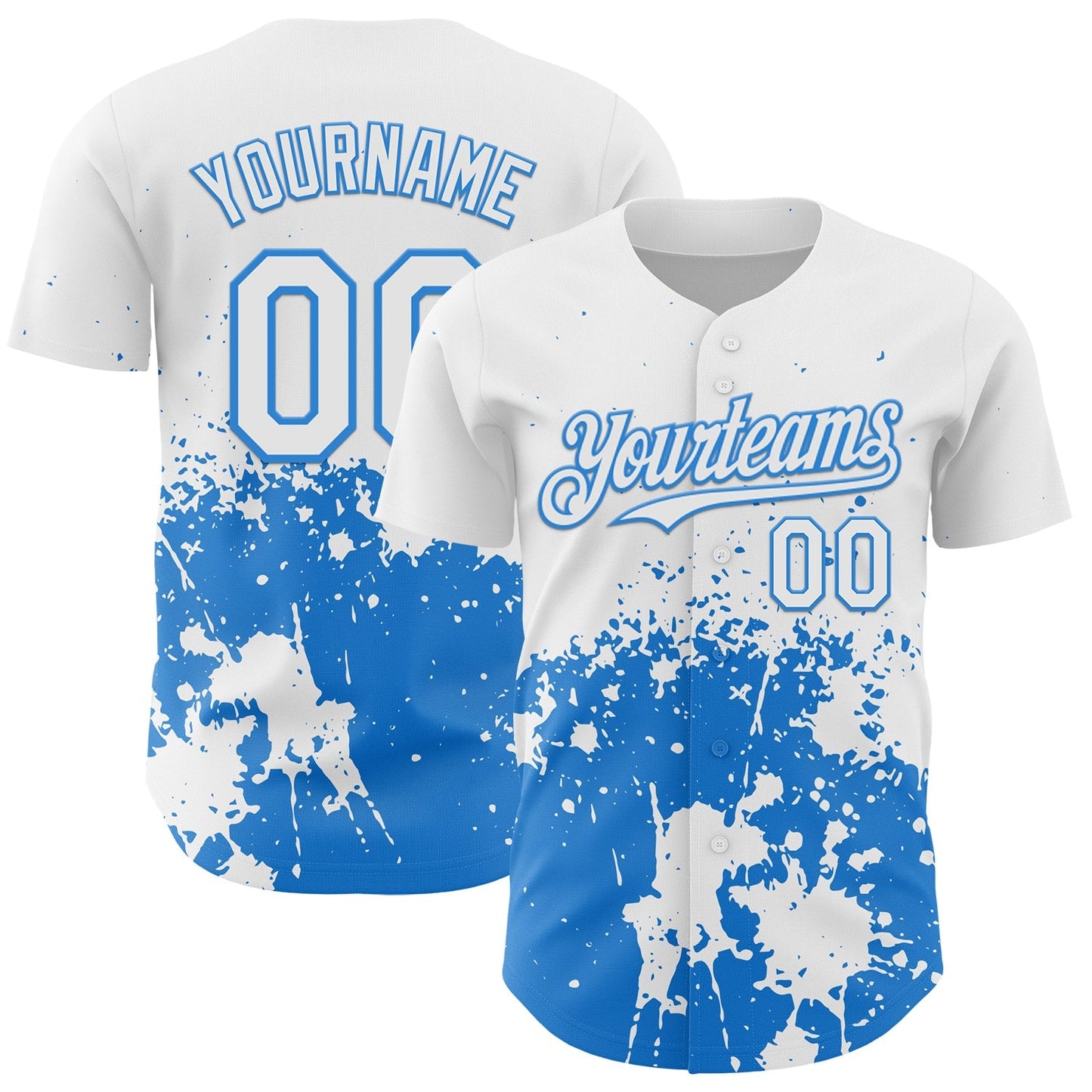 Custom White Powder Blue Abstract Splatter Grunge Authentic Baseball Jersey baseball jersey product view 1