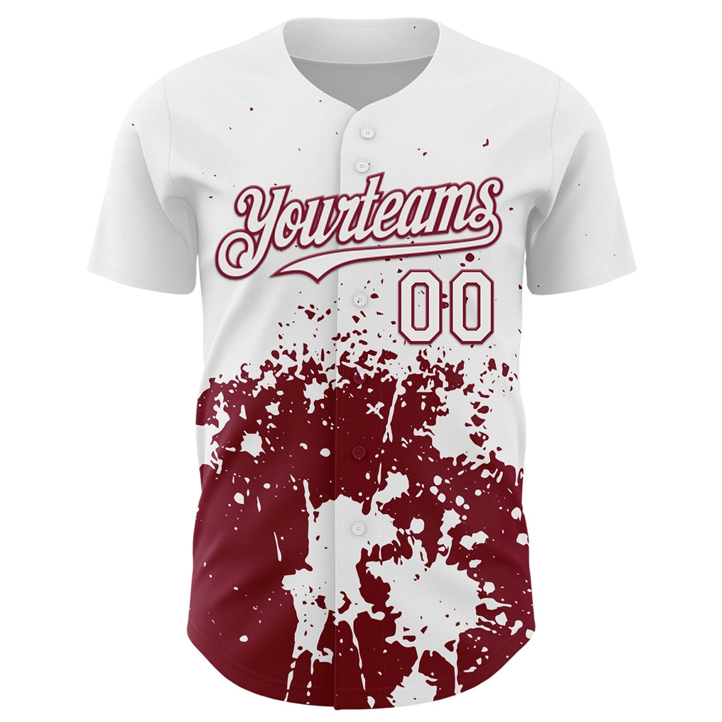 Custom White Crimson Abstract Splatter Grunge Authentic Baseball Jersey baseball jersey product view 2