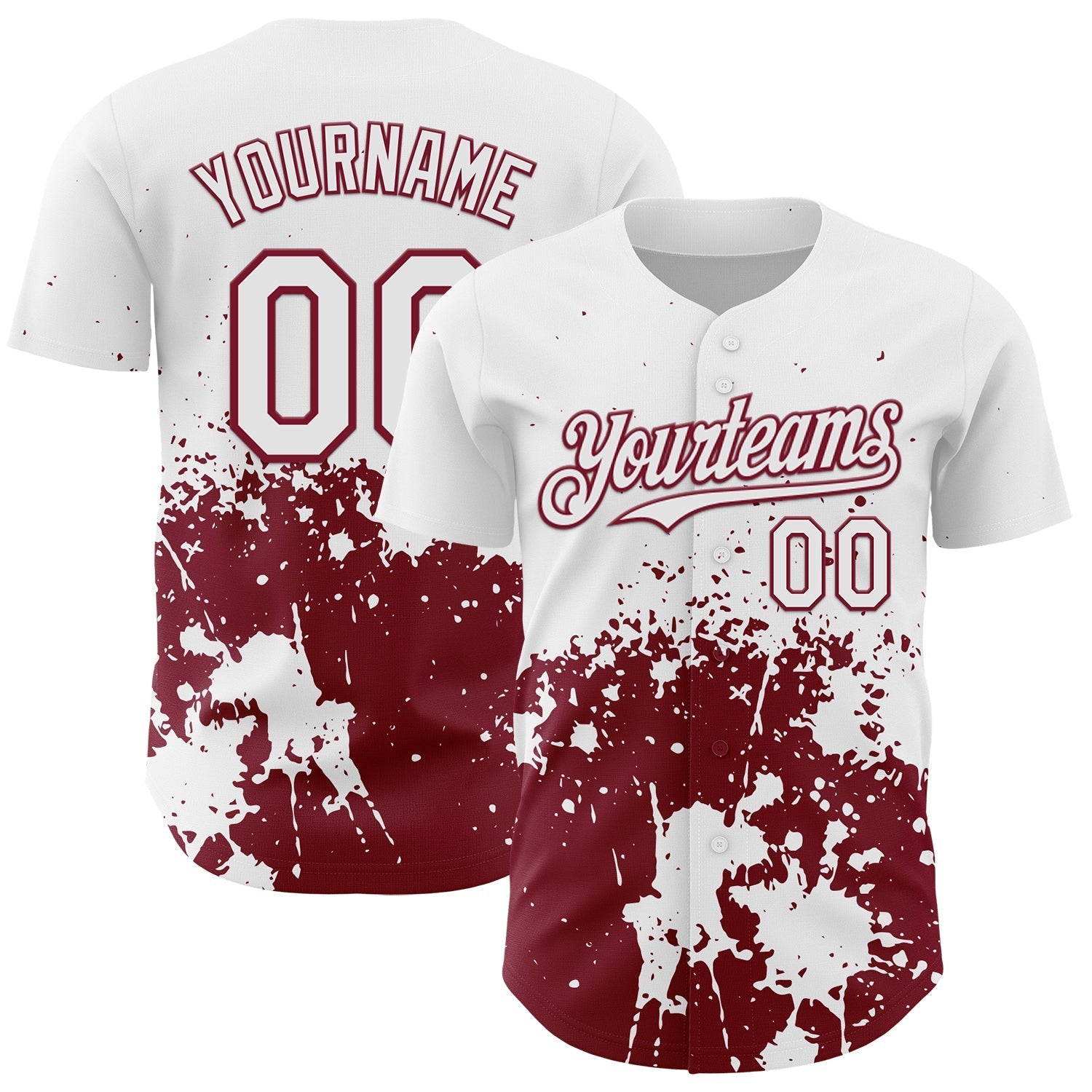 Custom White Crimson Abstract Splatter Grunge Authentic Baseball Jersey baseball jersey product view 1