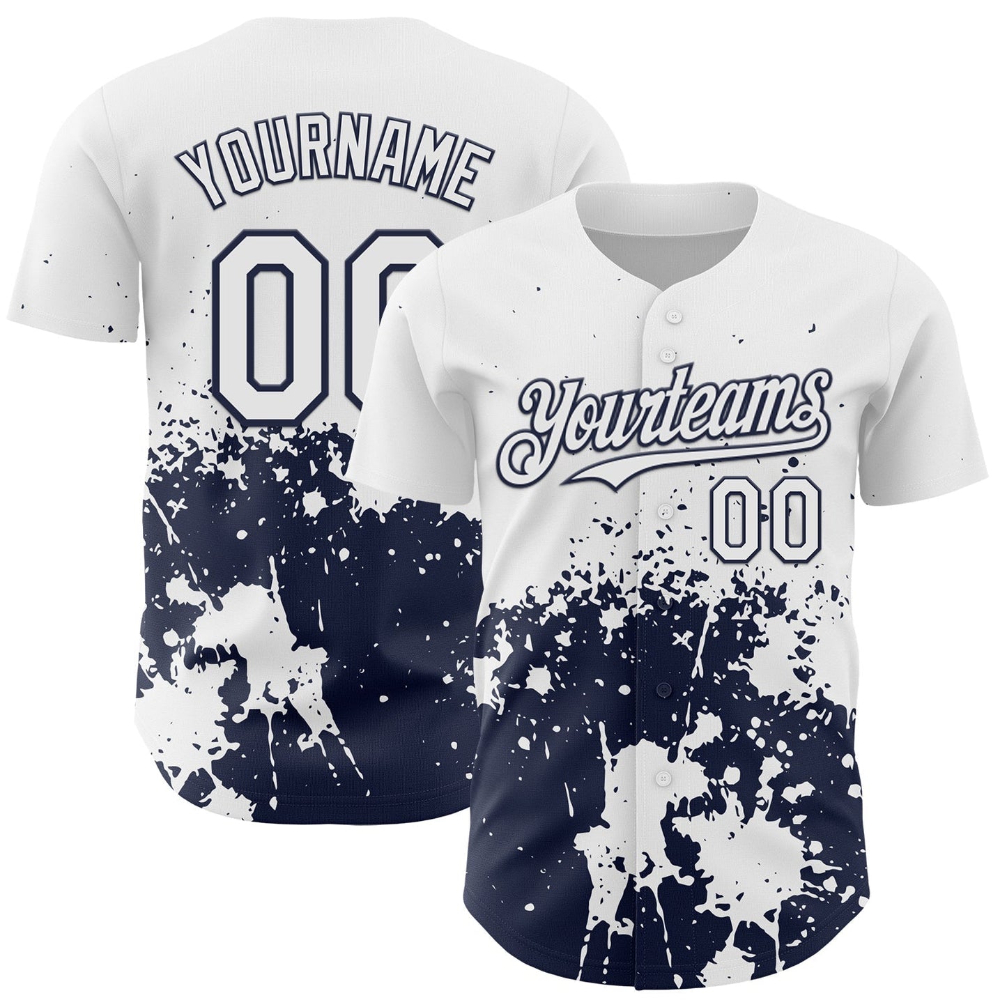 Custom White Navy Abstract Splatter Grunge Authentic Baseball Jersey baseball jersey product view 1