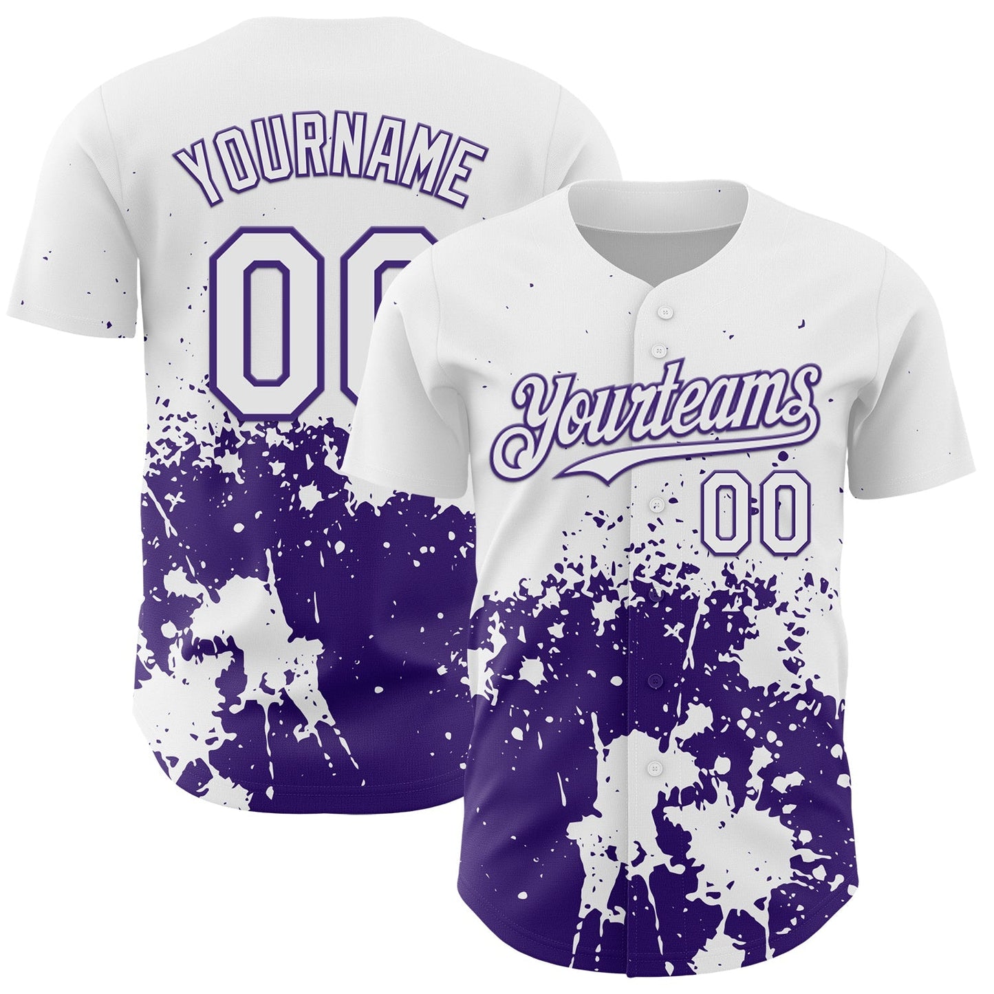 Custom White Purple Abstract Splatter Grunge Authentic Baseball Jersey baseball jersey product view 1