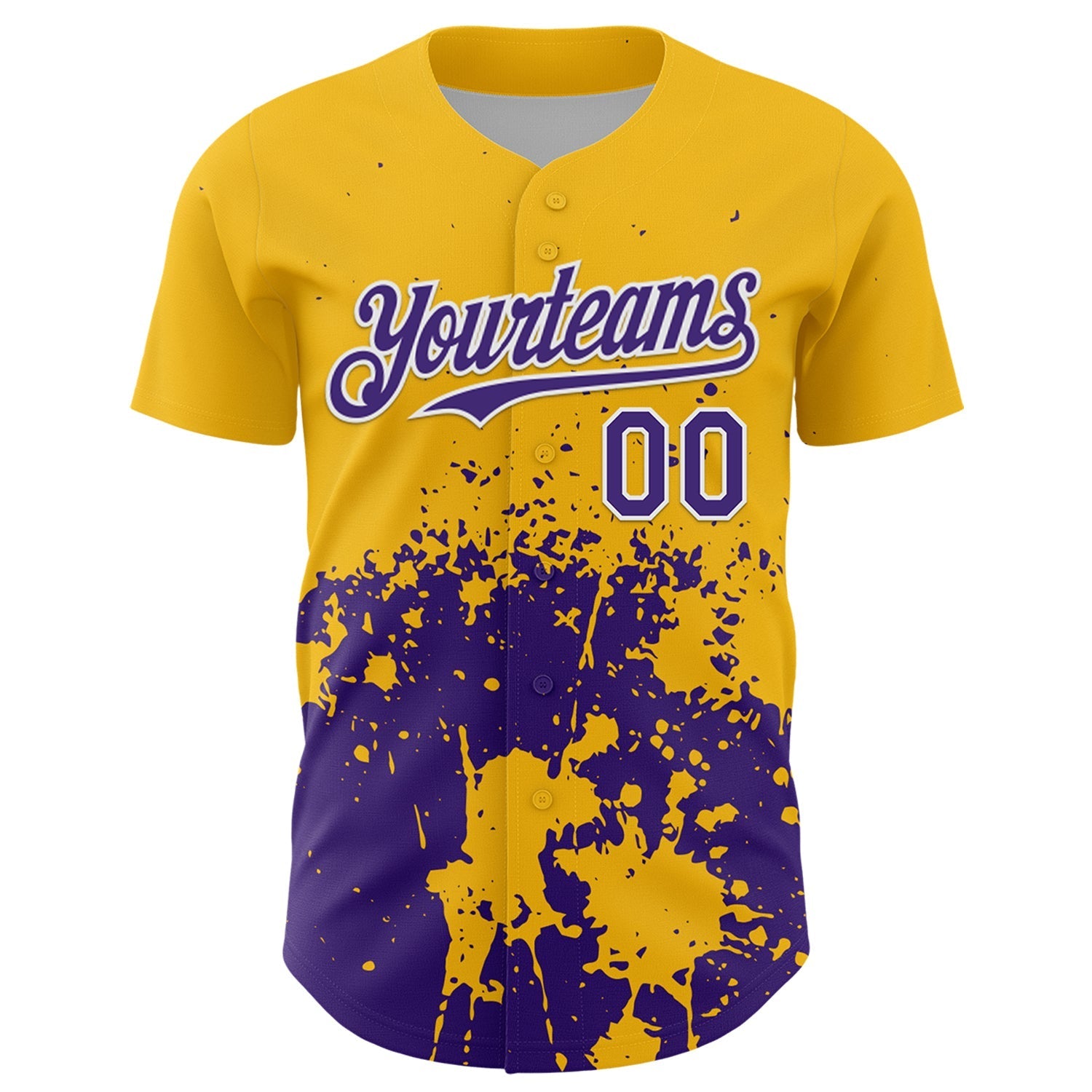 Custom Gold Purple-White Abstract Splatter Grunge Authentic Baseball Jersey baseball jersey product view 2