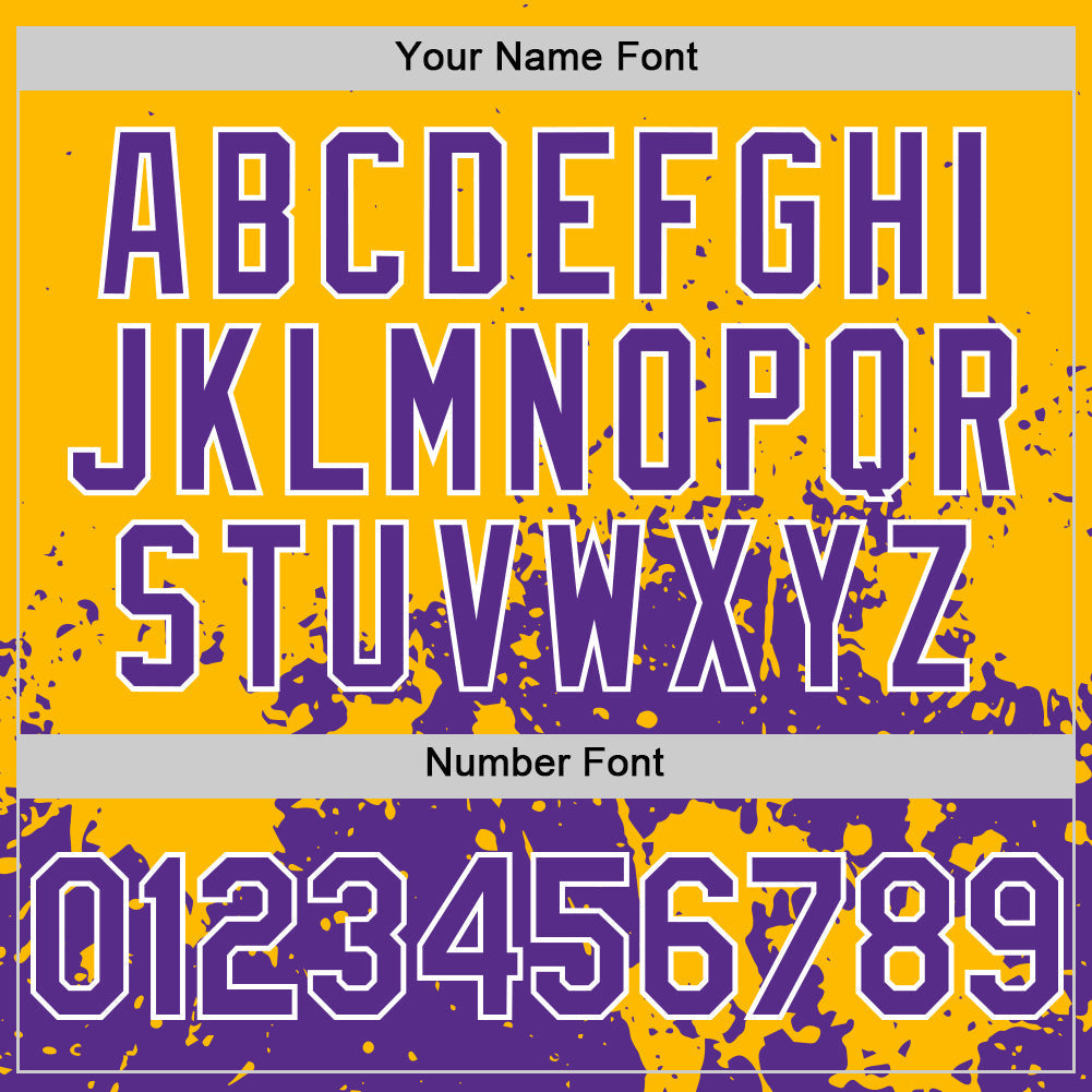 Custom Gold Purple-White Abstract Splatter Grunge Authentic Baseball Jersey baseball jersey product view 5
