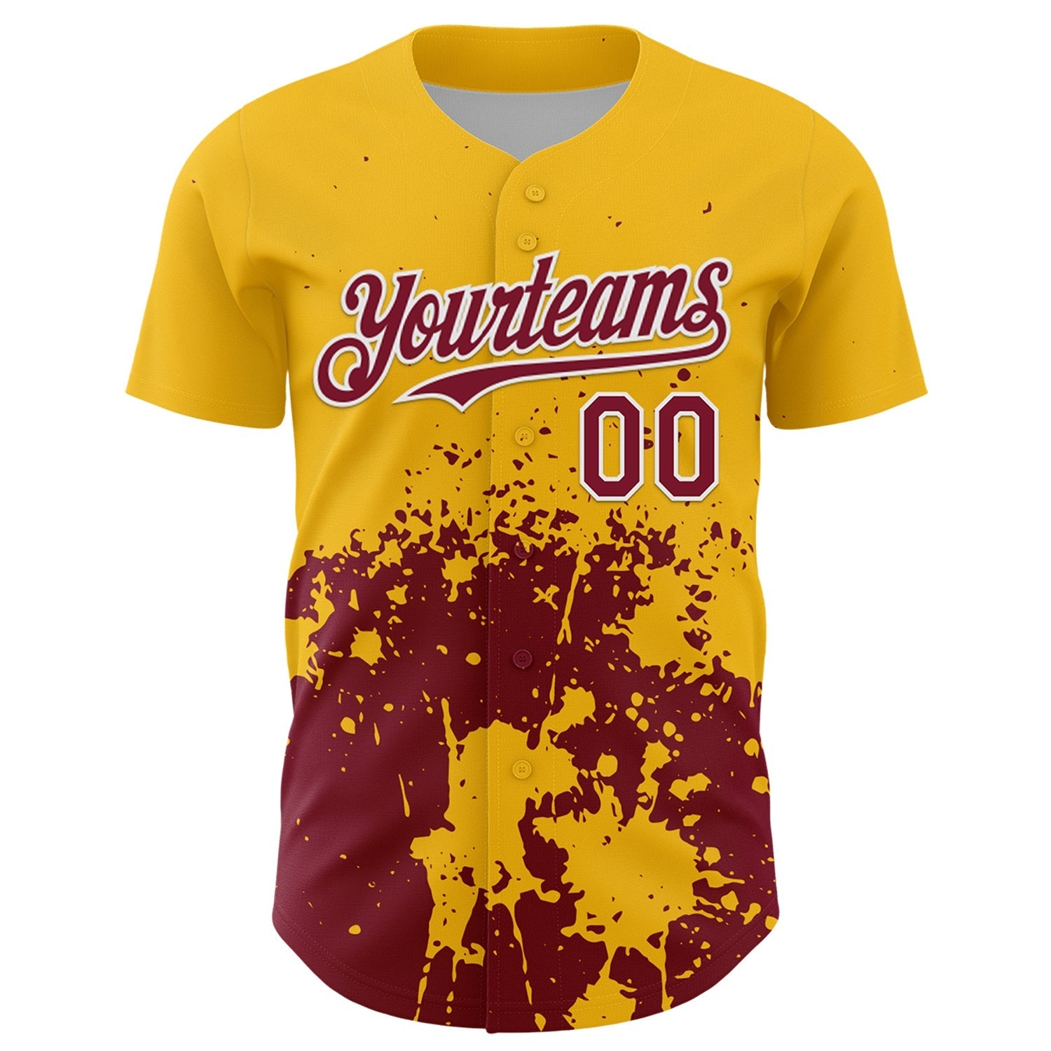 Custom Gold Crimson-White Abstract Splatter Grunge Authentic Baseball Jersey baseball jersey product view 2