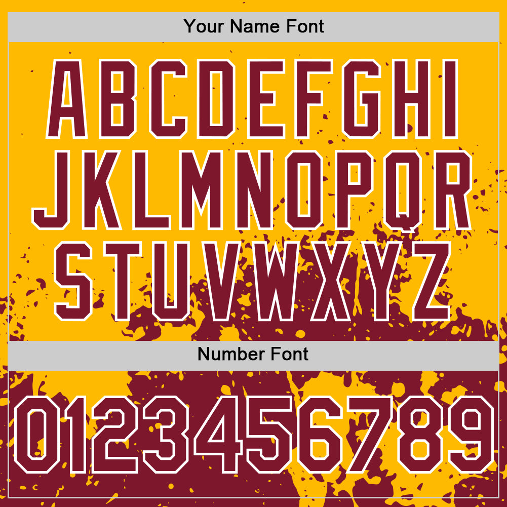 Custom Gold Crimson-White Abstract Splatter Grunge Authentic Baseball Jersey baseball jersey product view 5