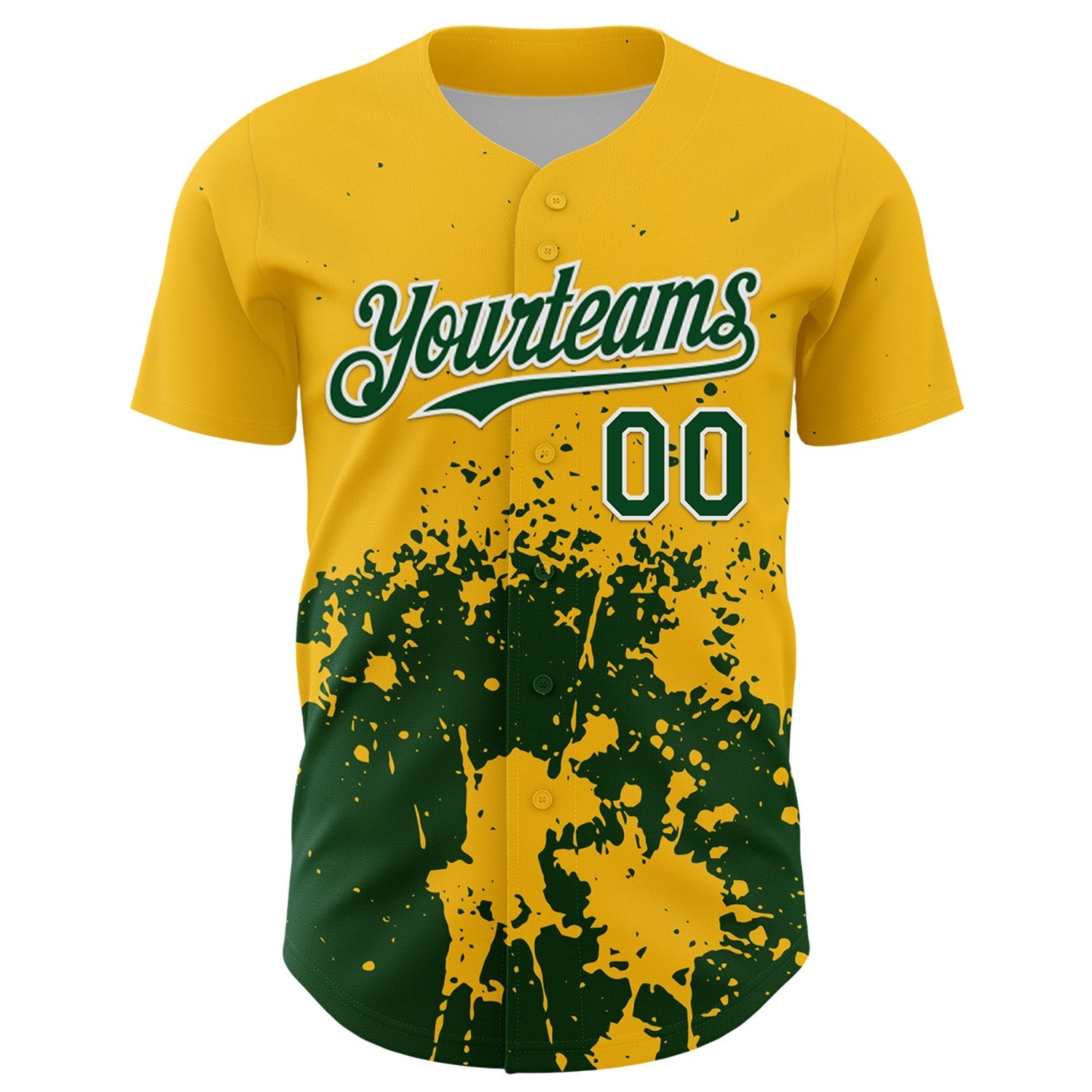Custom Gold Green-White Abstract Splatter Grunge Authentic Baseball Jersey baseball jersey product view 2