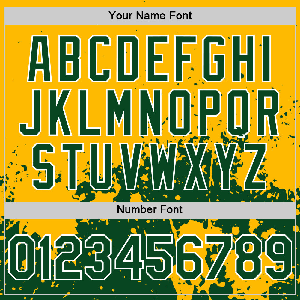 Custom Gold Green-White Abstract Splatter Grunge Authentic Baseball Jersey baseball jersey product view 5