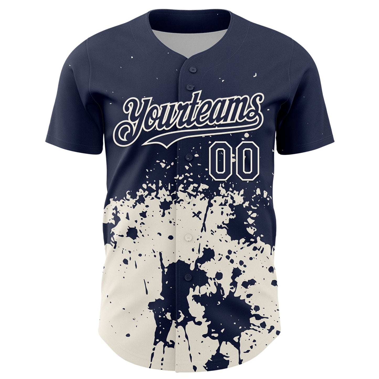 Custom Navy Cream Abstract Splatter Grunge Authentic Baseball Jersey baseball jersey product view 2