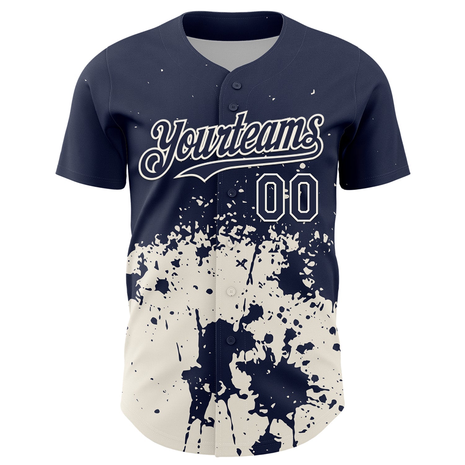 Custom Navy Cream Abstract Splatter Grunge Authentic Baseball Jersey baseball jersey product view 2