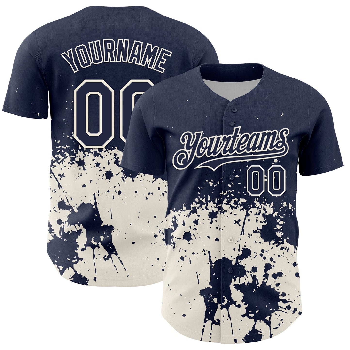 Custom Navy Cream Abstract Splatter Grunge Authentic Baseball Jersey baseball jersey product view 1