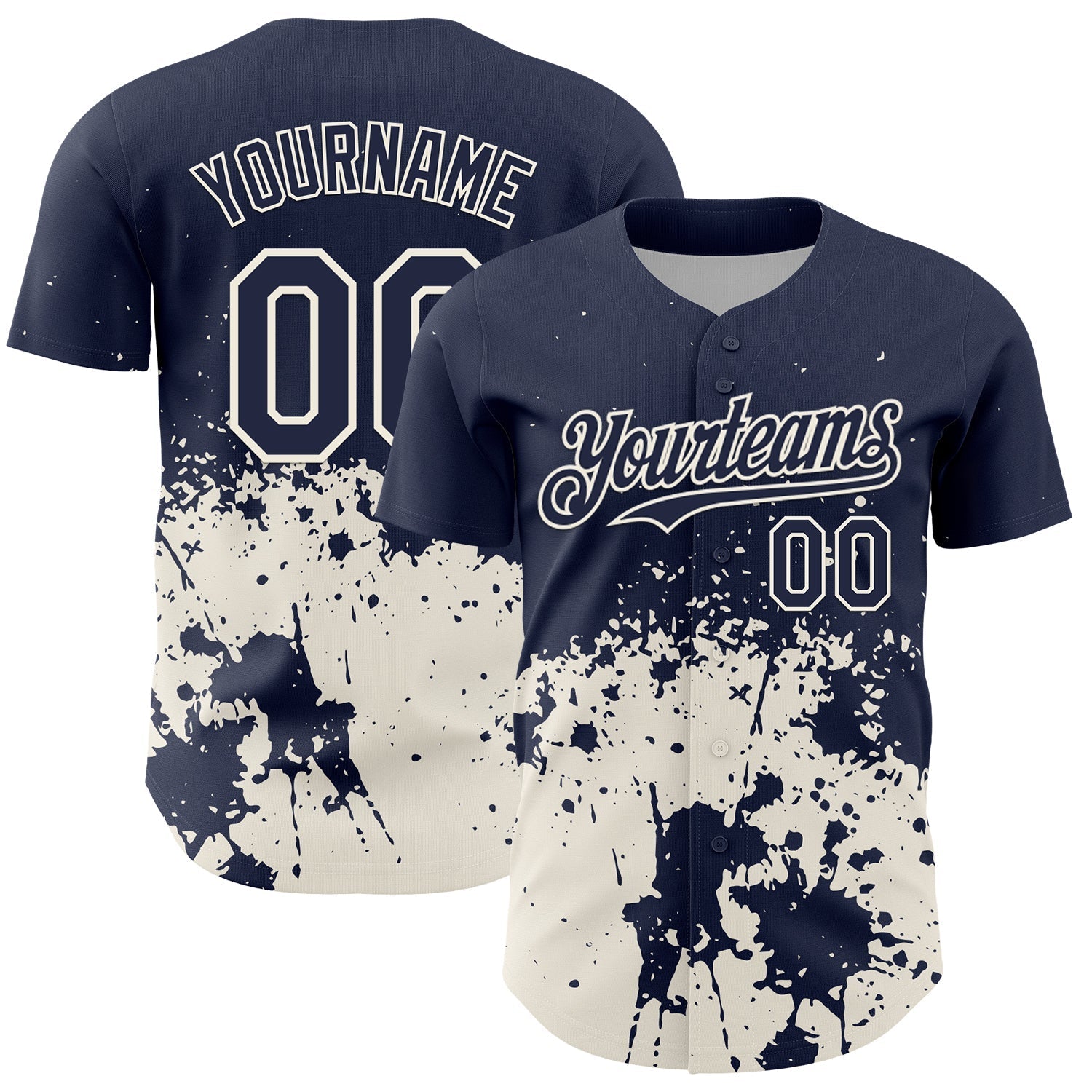 Custom Navy Cream Abstract Splatter Grunge Authentic Baseball Jersey baseball jersey product view 1