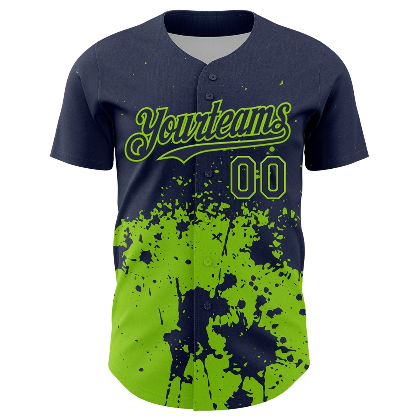 Custom Navy Neon Green Abstract Splatter Grunge Authentic Baseball Jersey baseball jersey product view 2