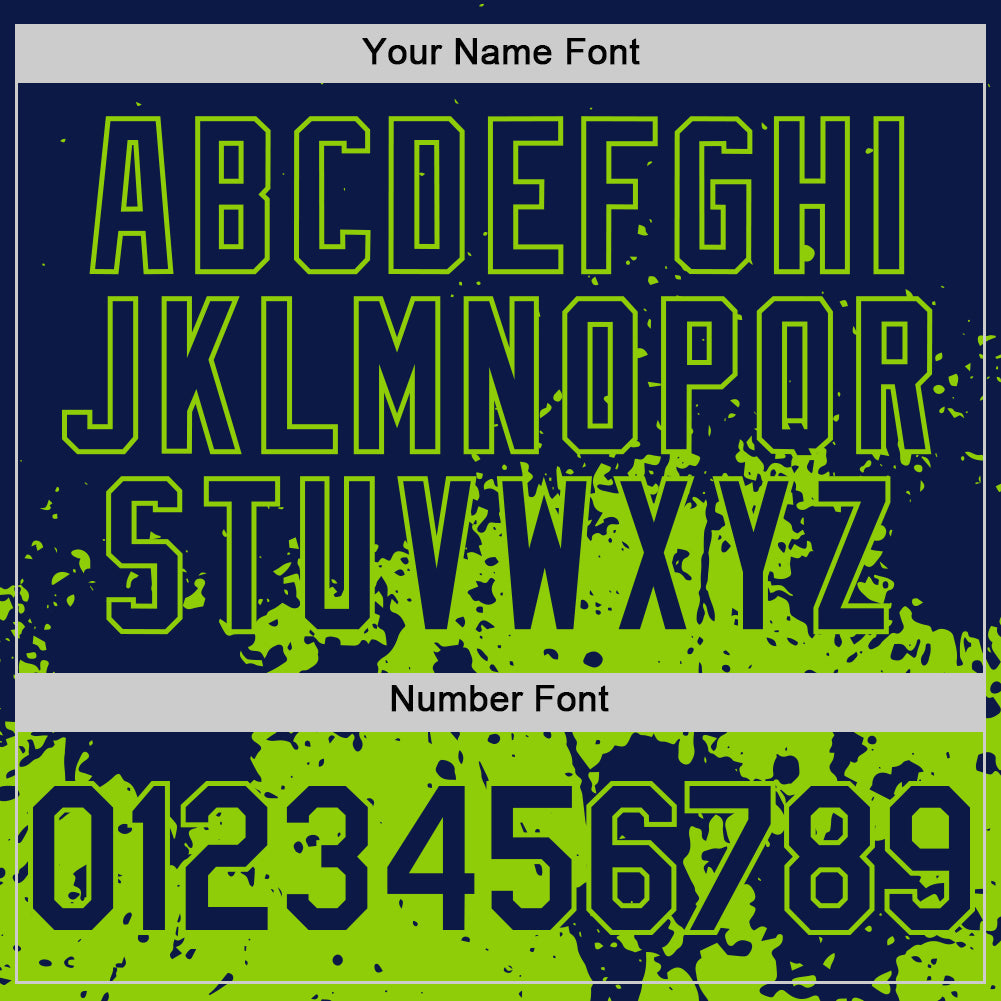 Custom Navy Neon Green Abstract Splatter Grunge Authentic Baseball Jersey baseball jersey product view 5