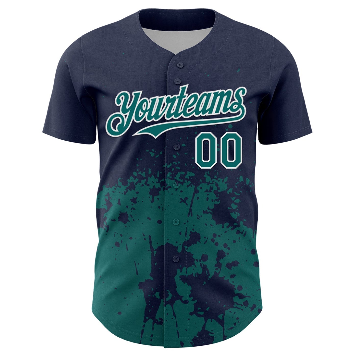 Custom Navy Teal-White Abstract Splatter Grunge Authentic Baseball Jersey baseball jersey product view 2