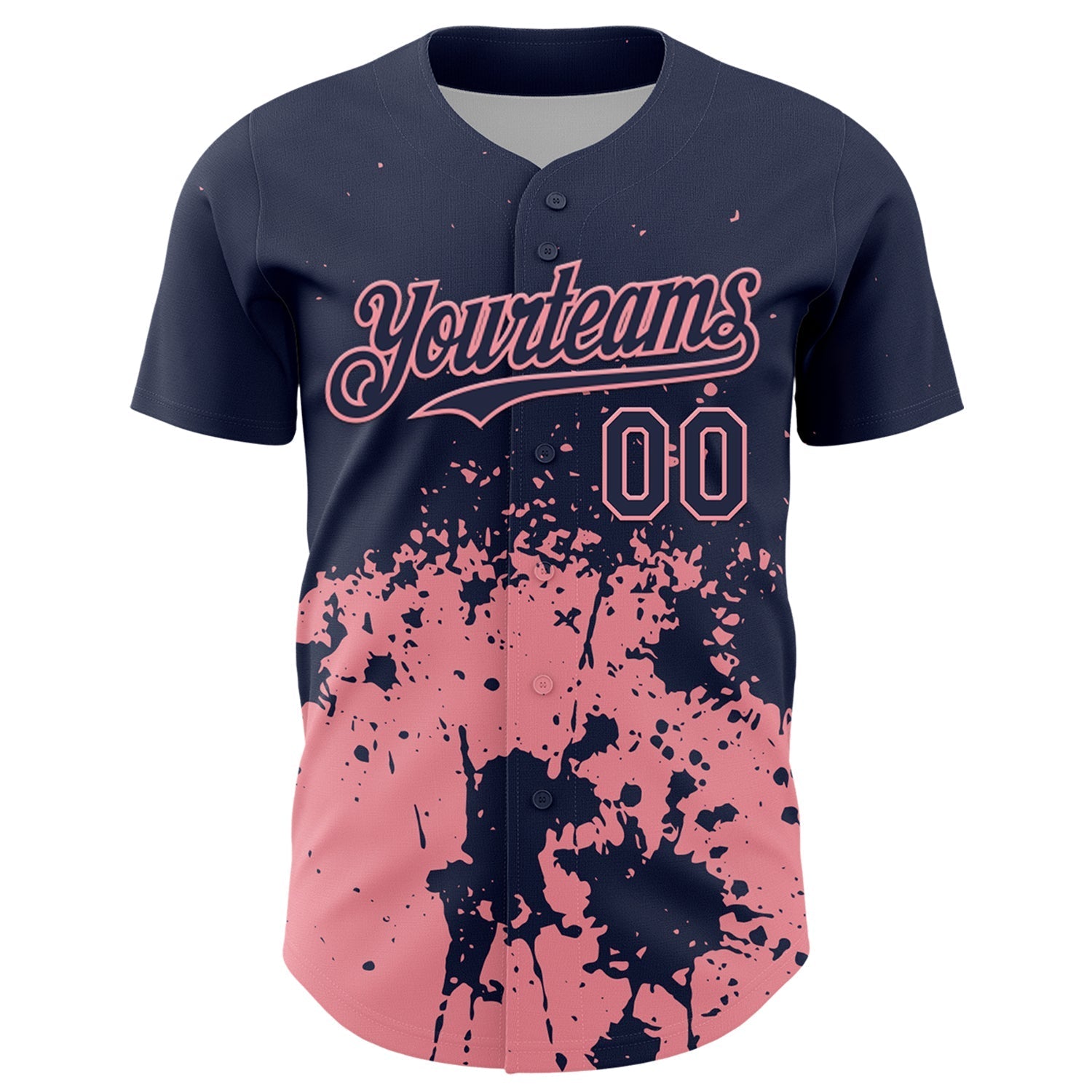 Custom Navy Medium Pink Abstract Splatter Grunge Authentic Baseball Jersey baseball jersey product view 2