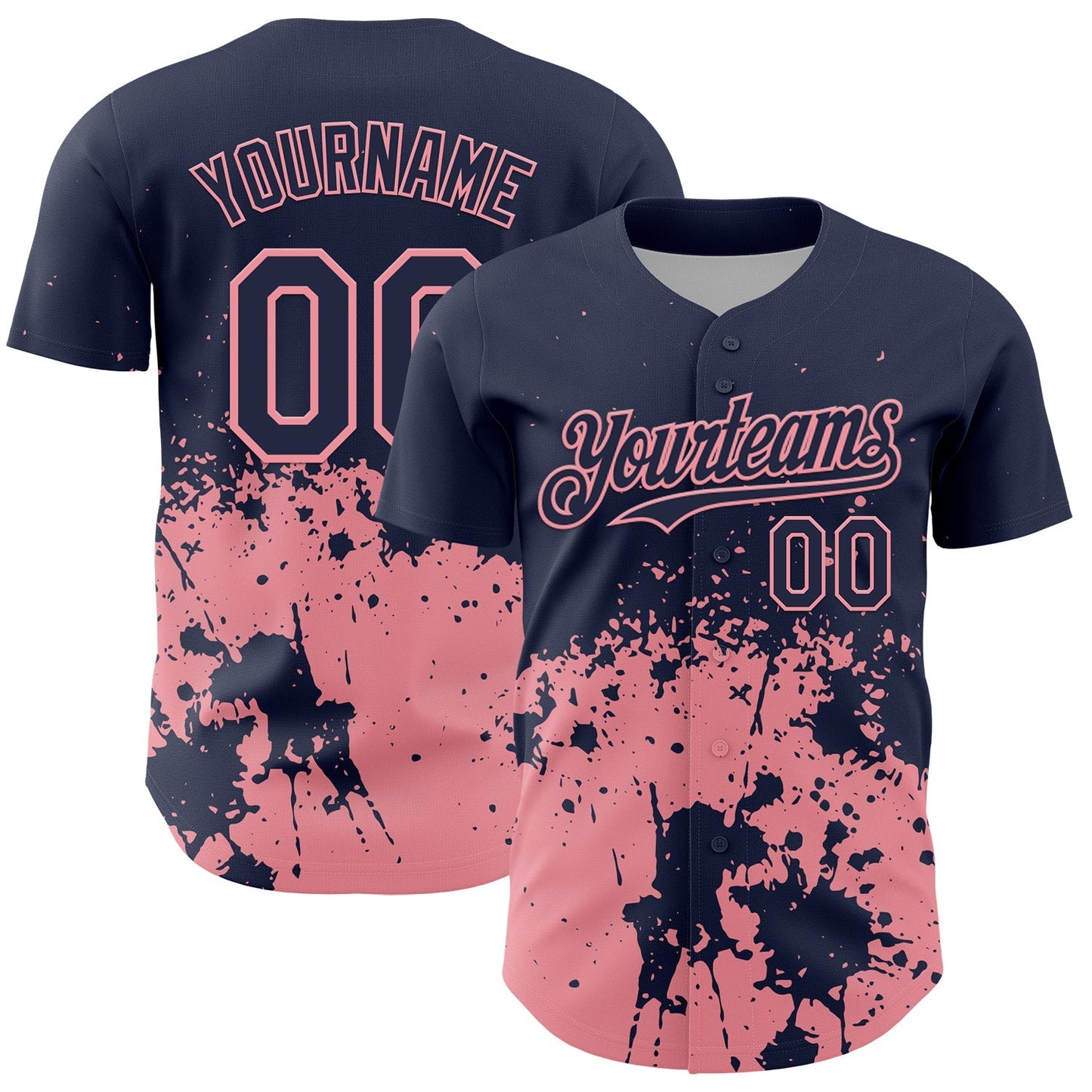 Custom Navy Medium Pink Abstract Splatter Grunge Authentic Baseball Jersey baseball jersey product view 1