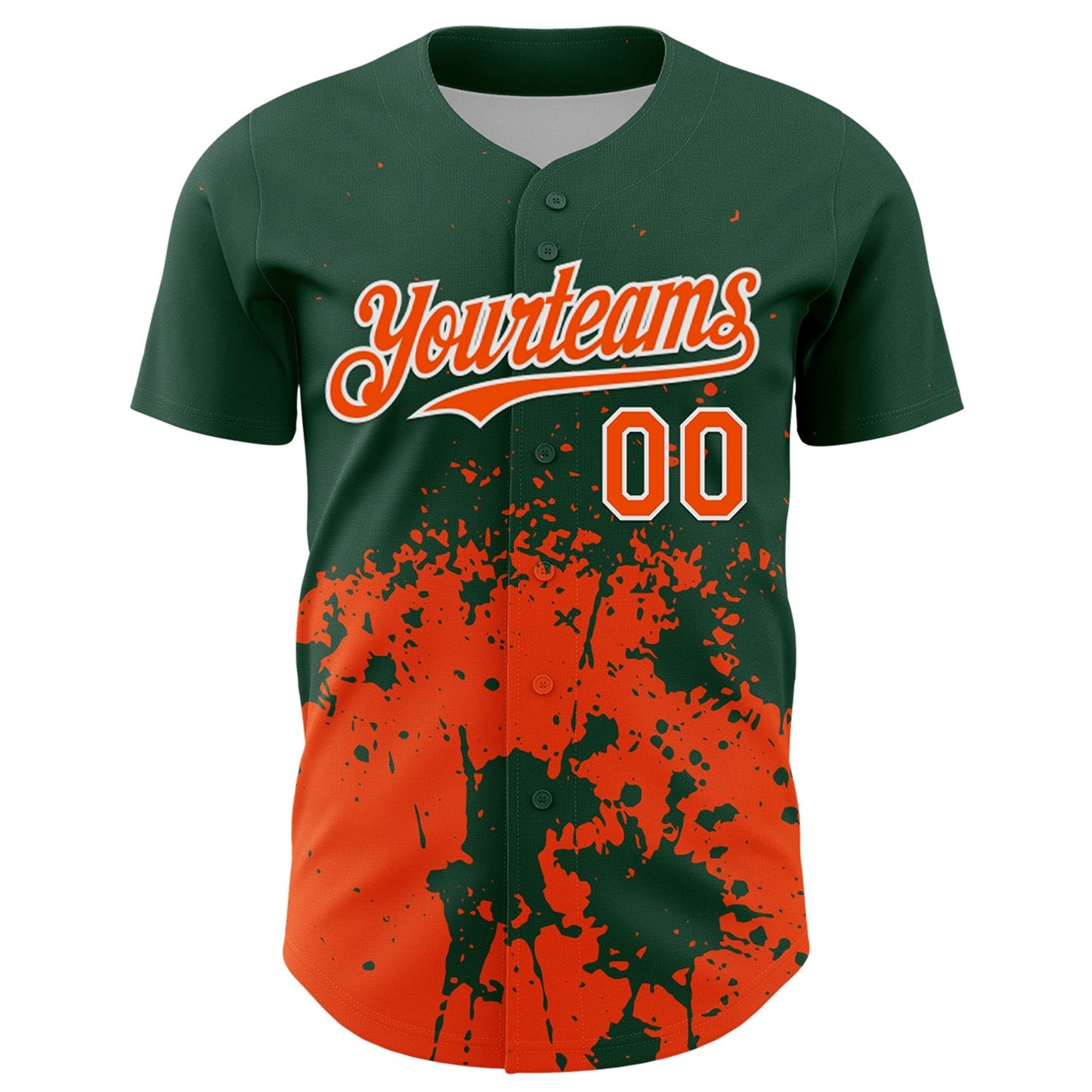 Custom Green Orange-White Abstract Splatter Grunge Authentic Baseball Jersey baseball jersey product view 2