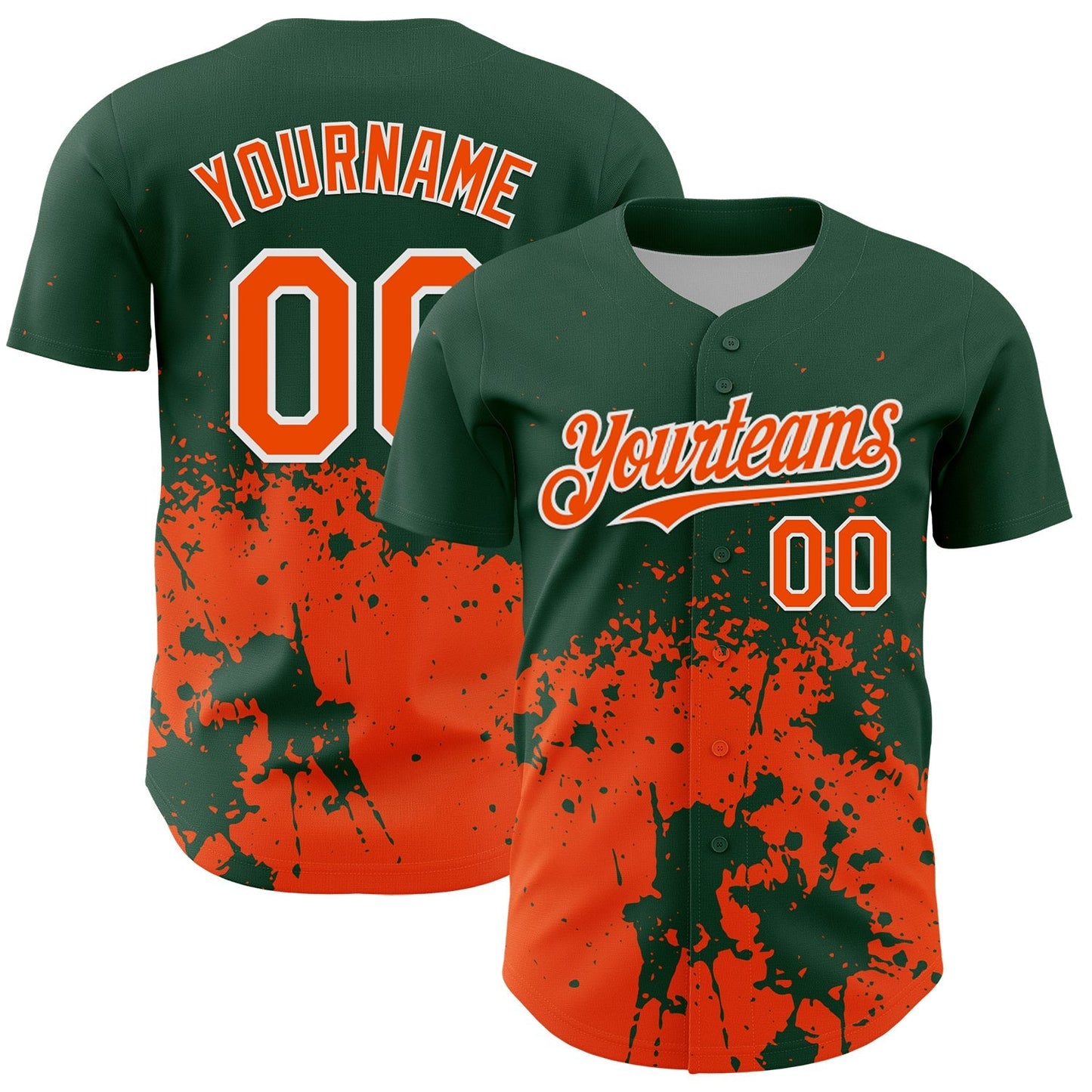 Custom Green Orange-White Abstract Splatter Grunge Authentic Baseball Jersey baseball jersey product view 1