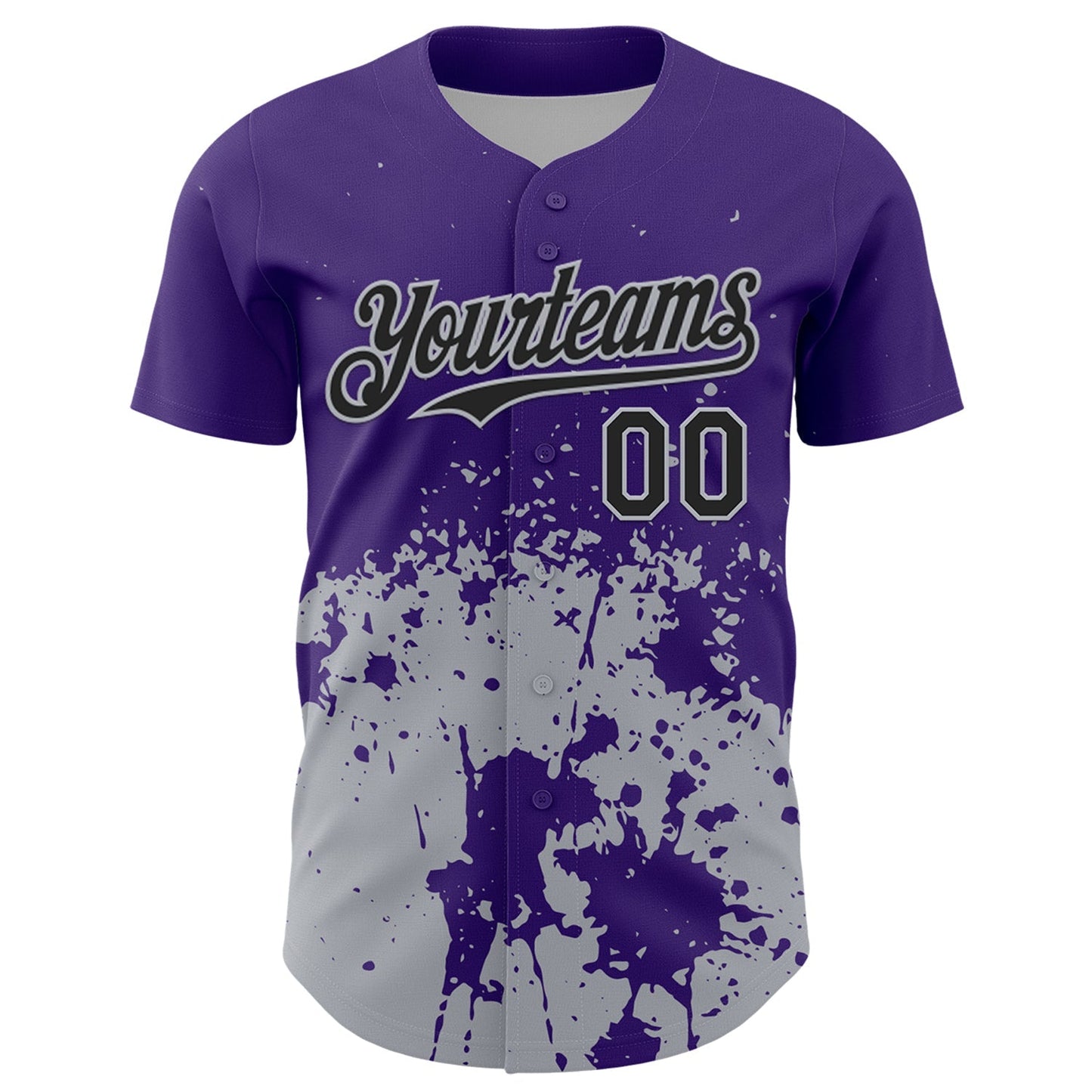 Custom Purple Black-Gray Abstract Splatter Grunge Authentic Baseball Jersey baseball jersey product view 2
