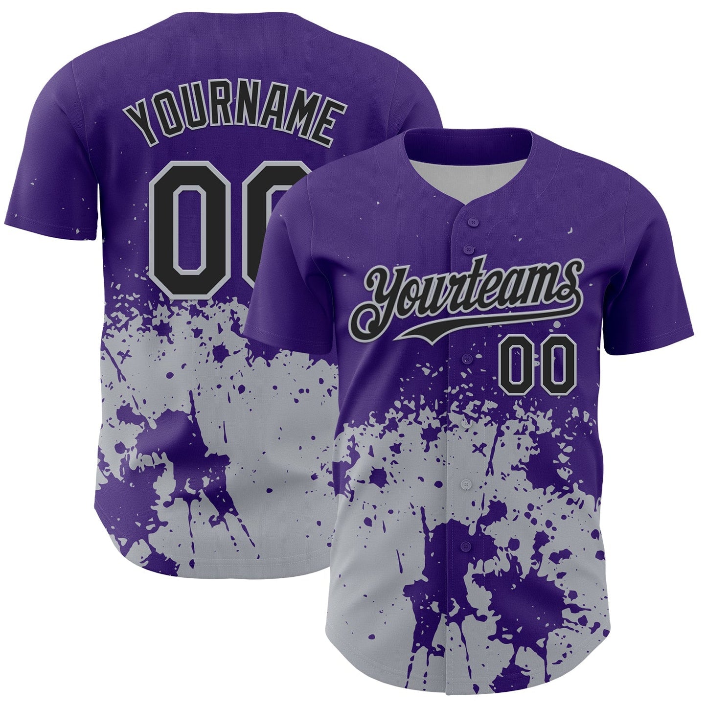 Custom Purple Black-Gray Abstract Splatter Grunge Authentic Baseball Jersey baseball jersey product view 1