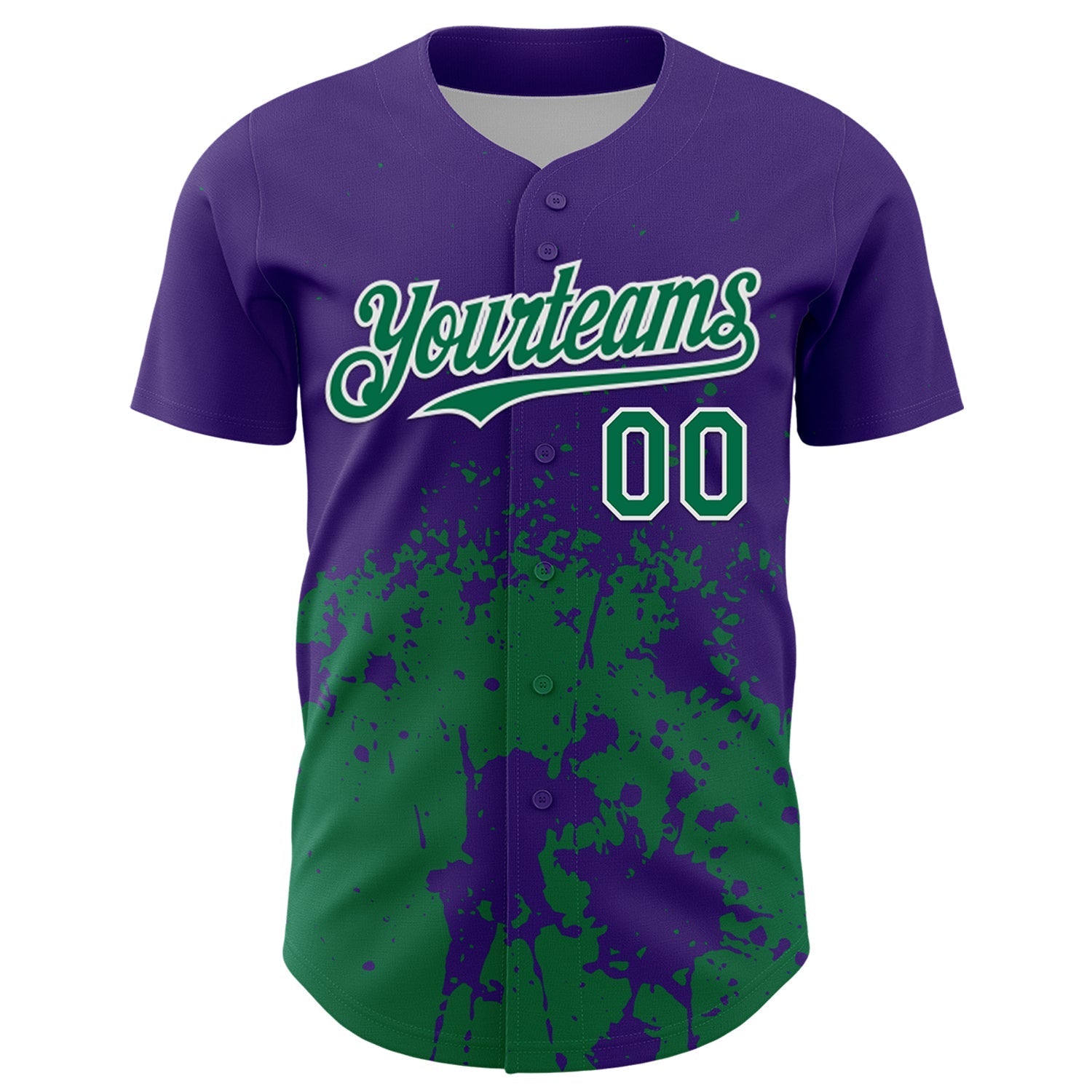 Custom Purple Kelly Green-White Abstract Splatter Grunge Authentic Baseball Jersey baseball jersey product view 2