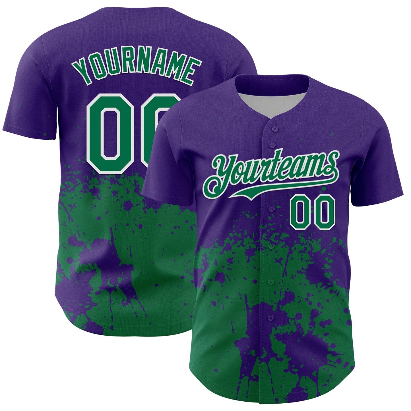 Custom Purple Kelly Green-White Abstract Splatter Grunge Authentic Baseball Jersey baseball jersey product view 1