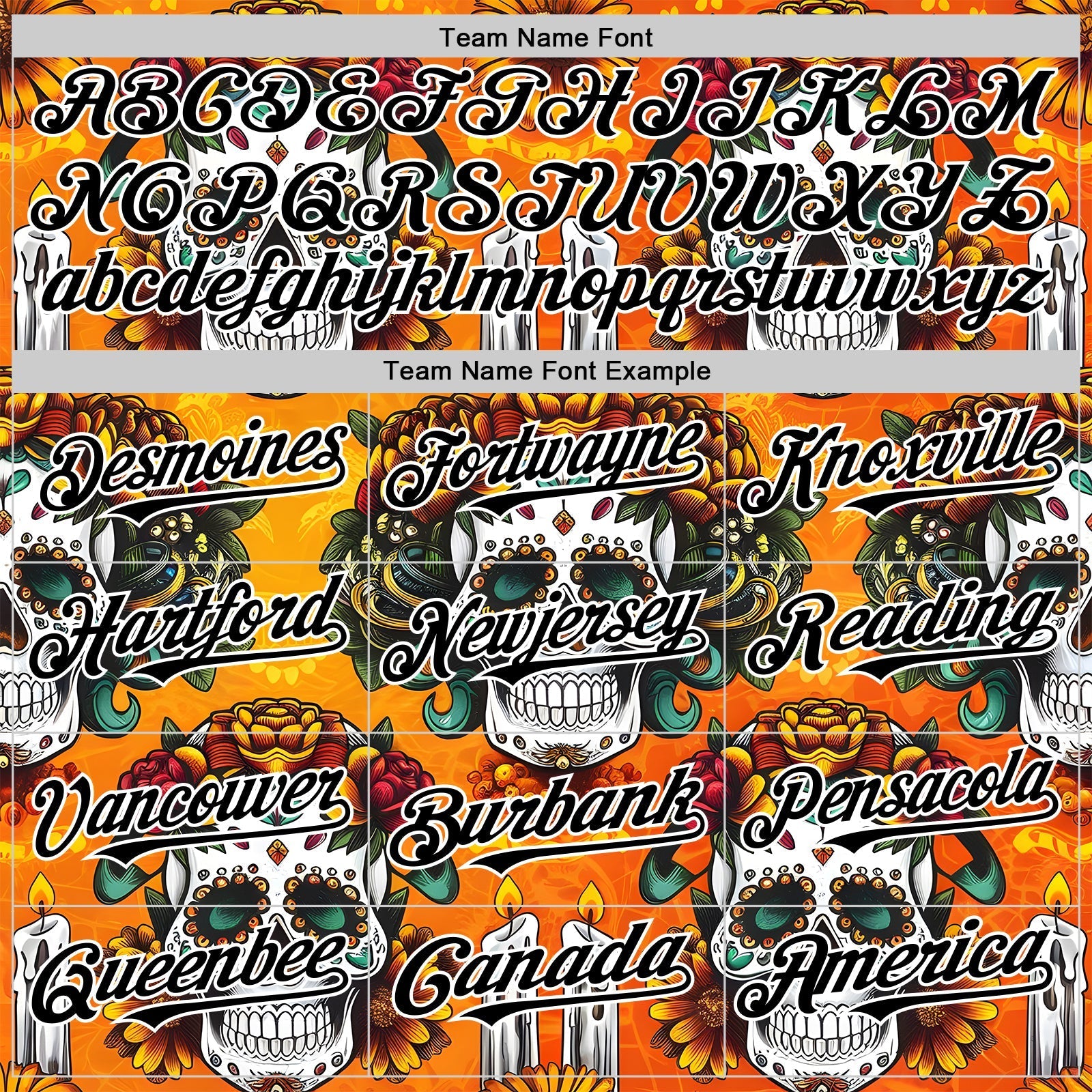 Custom Orange Black-White Sugar Skull Day of the Dead Mexican Folk Art Authentic Baseball Jersey baseball jersey product view 4