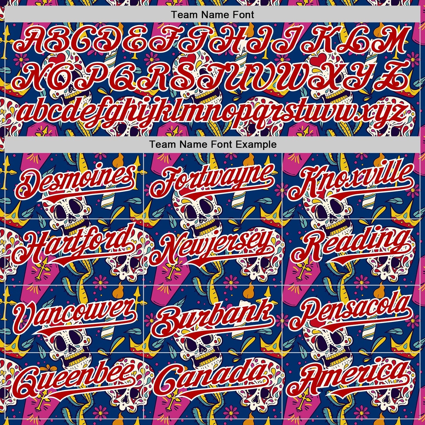 Custom US Navy Blue Red-White Sugar Skull Day of the Dead Mexican Folk Art Authentic Baseball Jersey baseball jersey product view 4