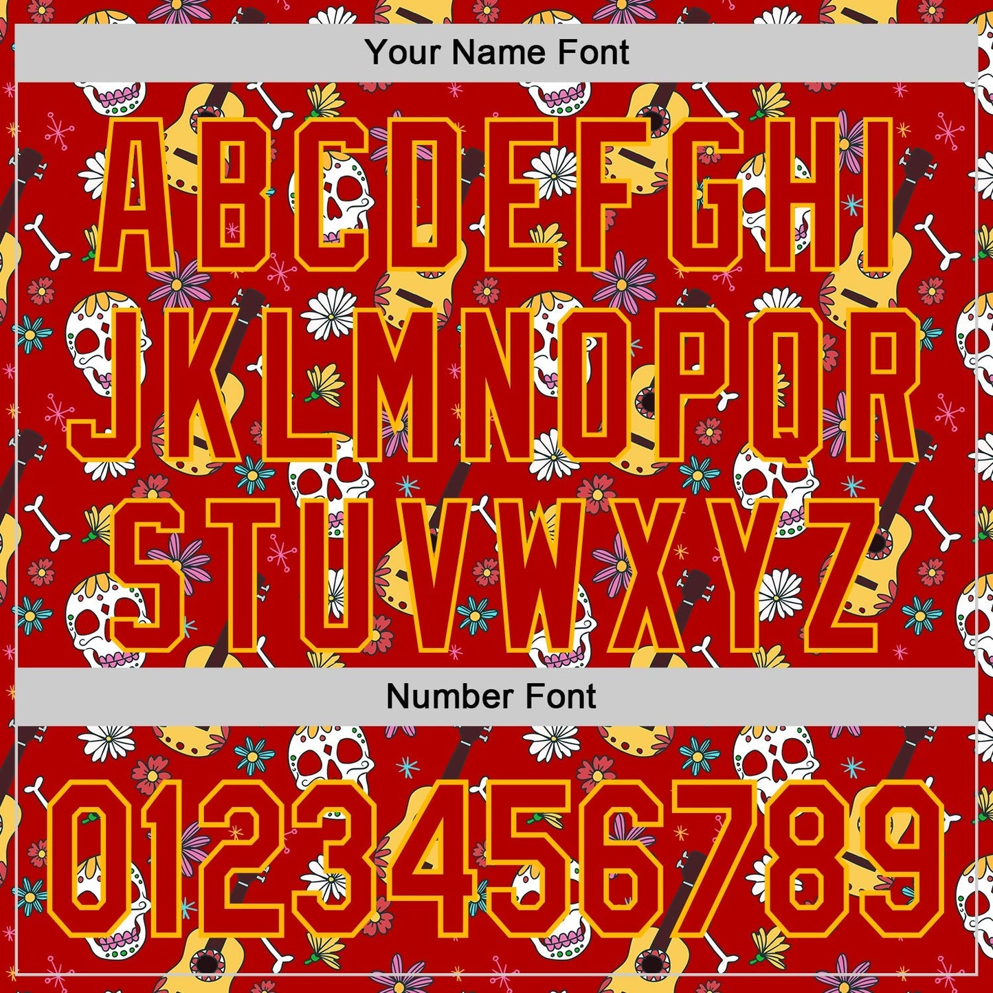 Custom Red Gold Sugar Skull Day of the Dead Mexican Folk Art Authentic Baseball Jersey baseball jersey product view 5
