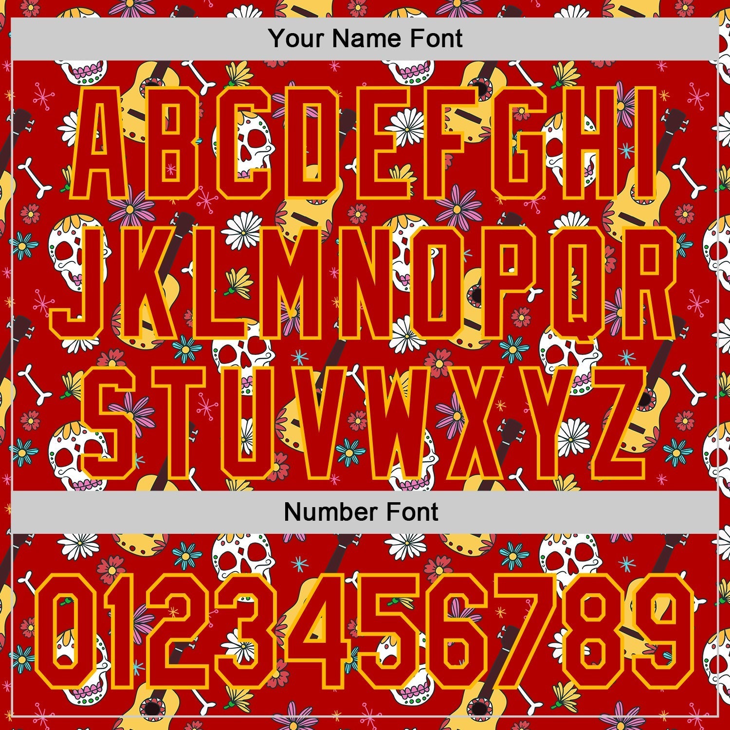 Custom Red Gold Sugar Skull Day of the Dead Mexican Folk Art Authentic Baseball Jersey baseball jersey product view 5