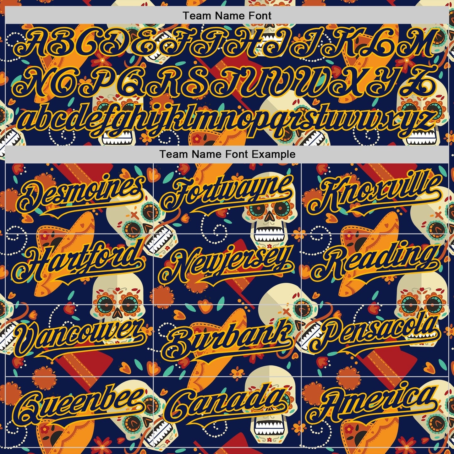 Custom Navy Gold Sugar Skull Day of the Dead Mexican Folk Art Authentic Baseball Jersey baseball jersey product view 4