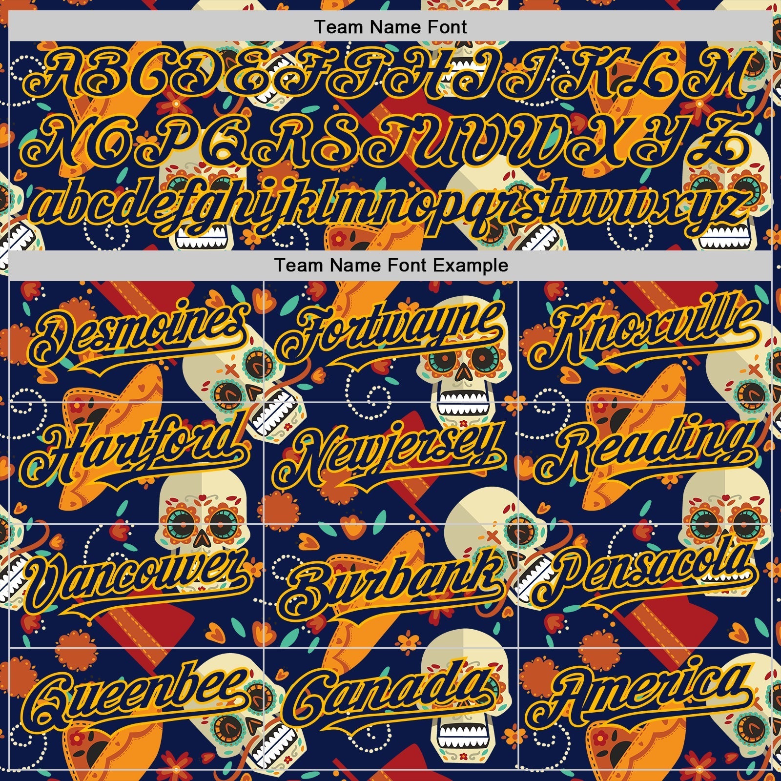 Custom Navy Gold Sugar Skull Day of the Dead Mexican Folk Art Authentic Baseball Jersey baseball jersey product view 4