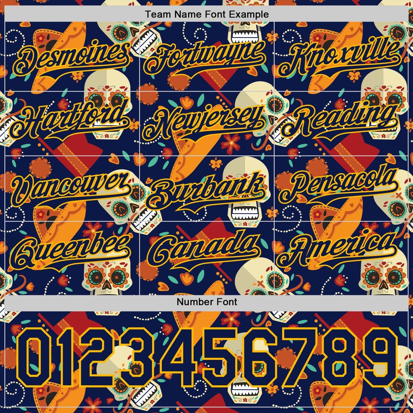 Custom Navy Gold Sugar Skull Day of the Dead Mexican Folk Art Authentic Baseball Jersey baseball jersey product view 5