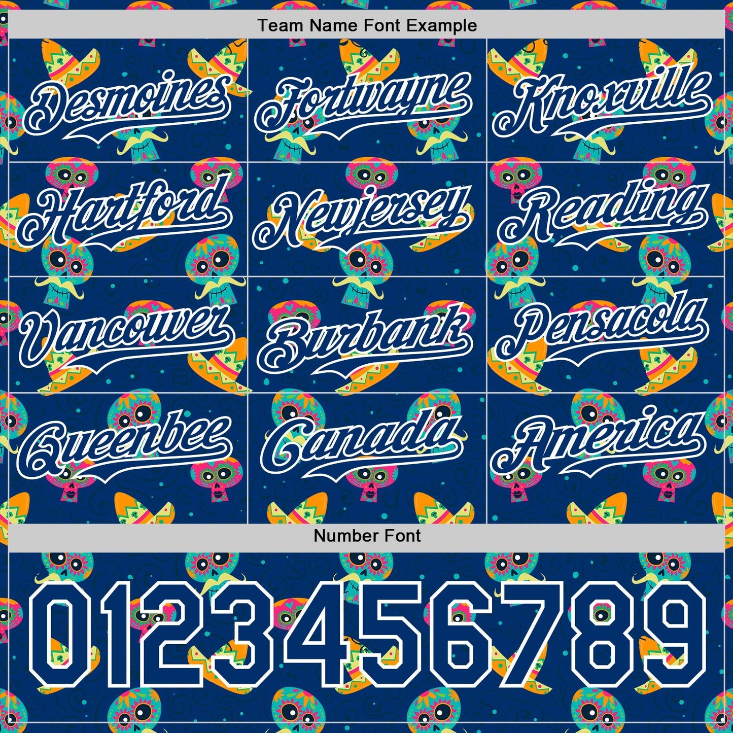 Custom Royal White Sugar Skull Day of the Dead Mexican Folk Art Authentic Baseball Jersey baseball jersey product view 5