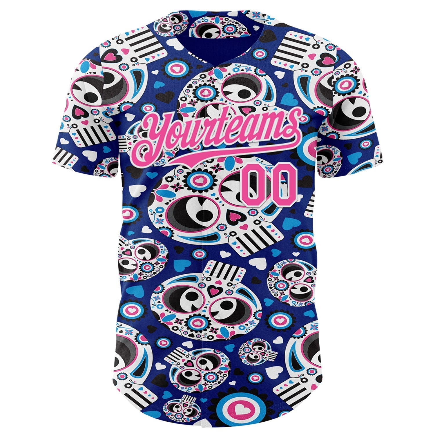 Custom Royal Pink-White Sugar Skull Day of the Dead Mexican Folk Art Authentic Baseball Jersey baseball jersey product view 2
