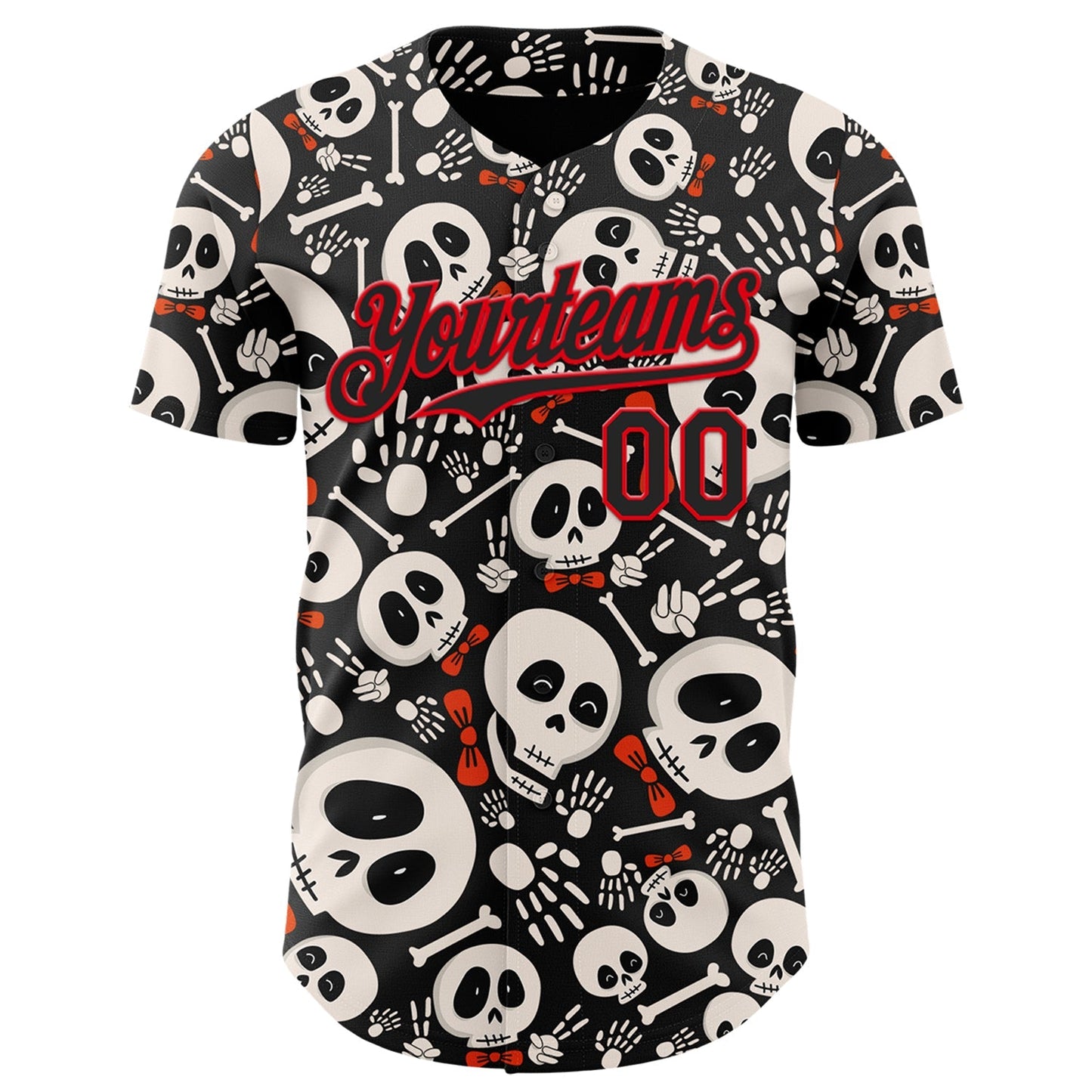 Custom Black Fire Red Sugar Skull Day of the Dead Mexican Folk Art Authentic Baseball Jersey baseball jersey product view 2