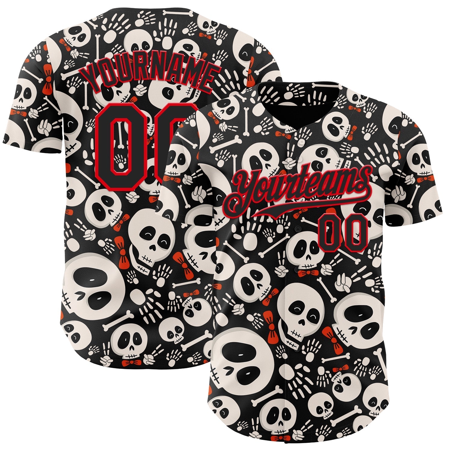 Custom Black Fire Red Sugar Skull Day of the Dead Mexican Folk Art Authentic Baseball Jersey baseball jersey product view 1